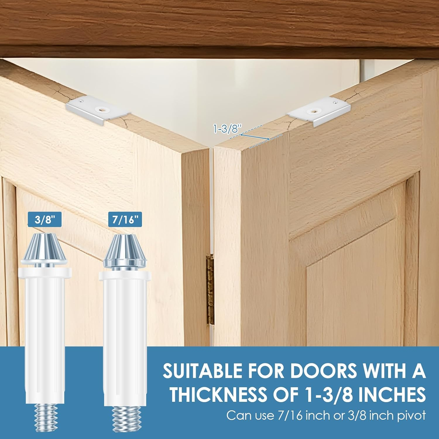 8Pcs Bi Fold Closet Door Repair Kit, Bifold Door Hardware Kit or 1-3/8" Include 8 Pcs Repair Bracket 2 Set Top Pivot Guide Wheel and Bottom Pivot Pin 3/8" and 7/16" for Repairing Folding Sliding image number 4