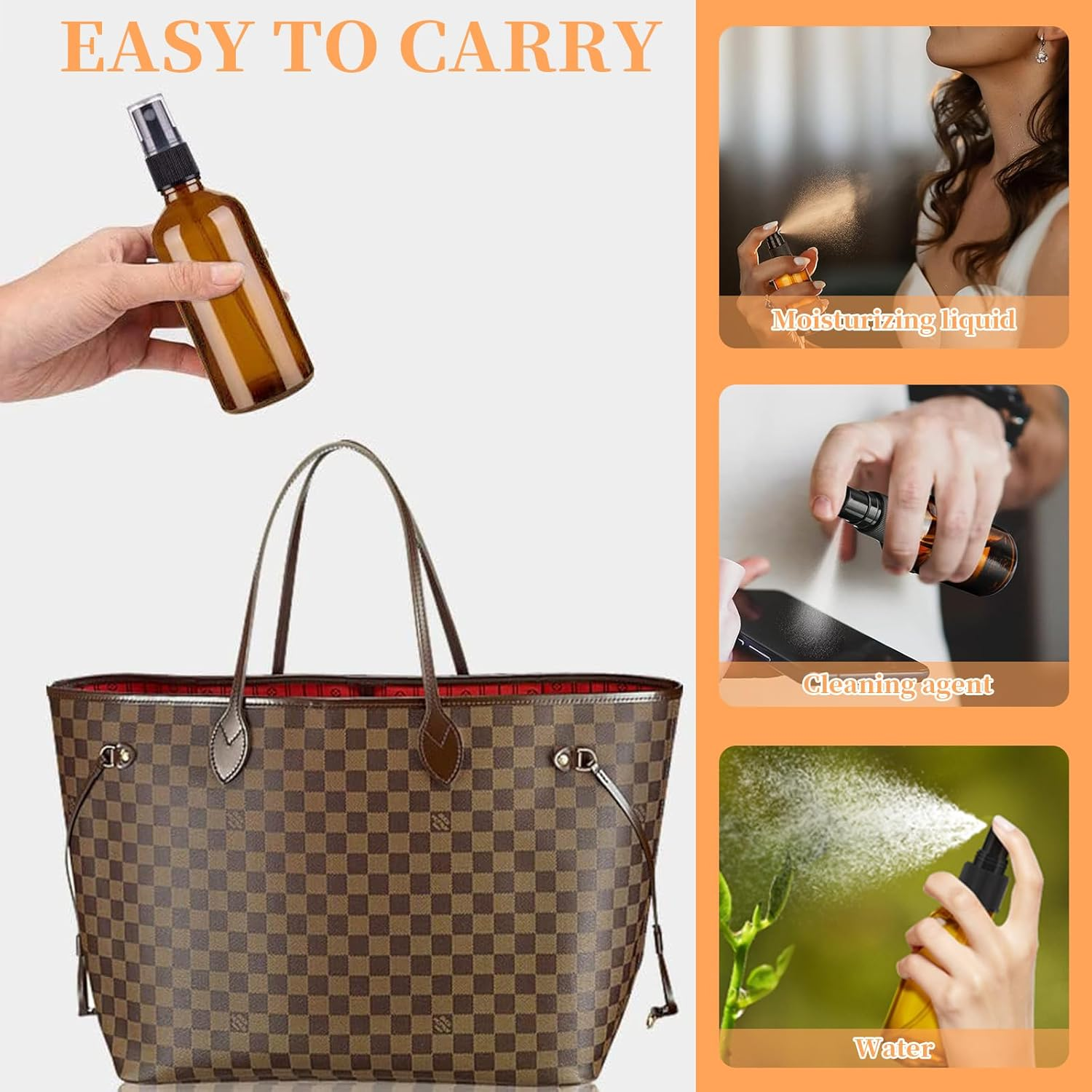 5 PCS Amber Glass Spray Empty Roller Bottles with Fine Mist Sprayer & Dust Cap Refillable Essential Oils Clear Containers Skin Care Atomizer Liquid Cosmetic Bottle for Travel Beauty Cleaning (100ML) image number 6