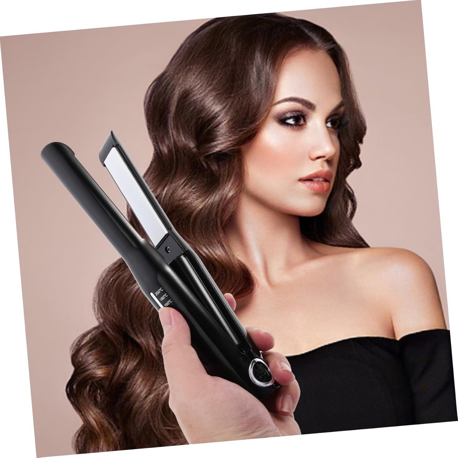 WOONEKY Wireless Mini Hair Straightener and Curling Tool Portable Travel Electric Hair Crimper for Women Adjustable Temperature image number 4