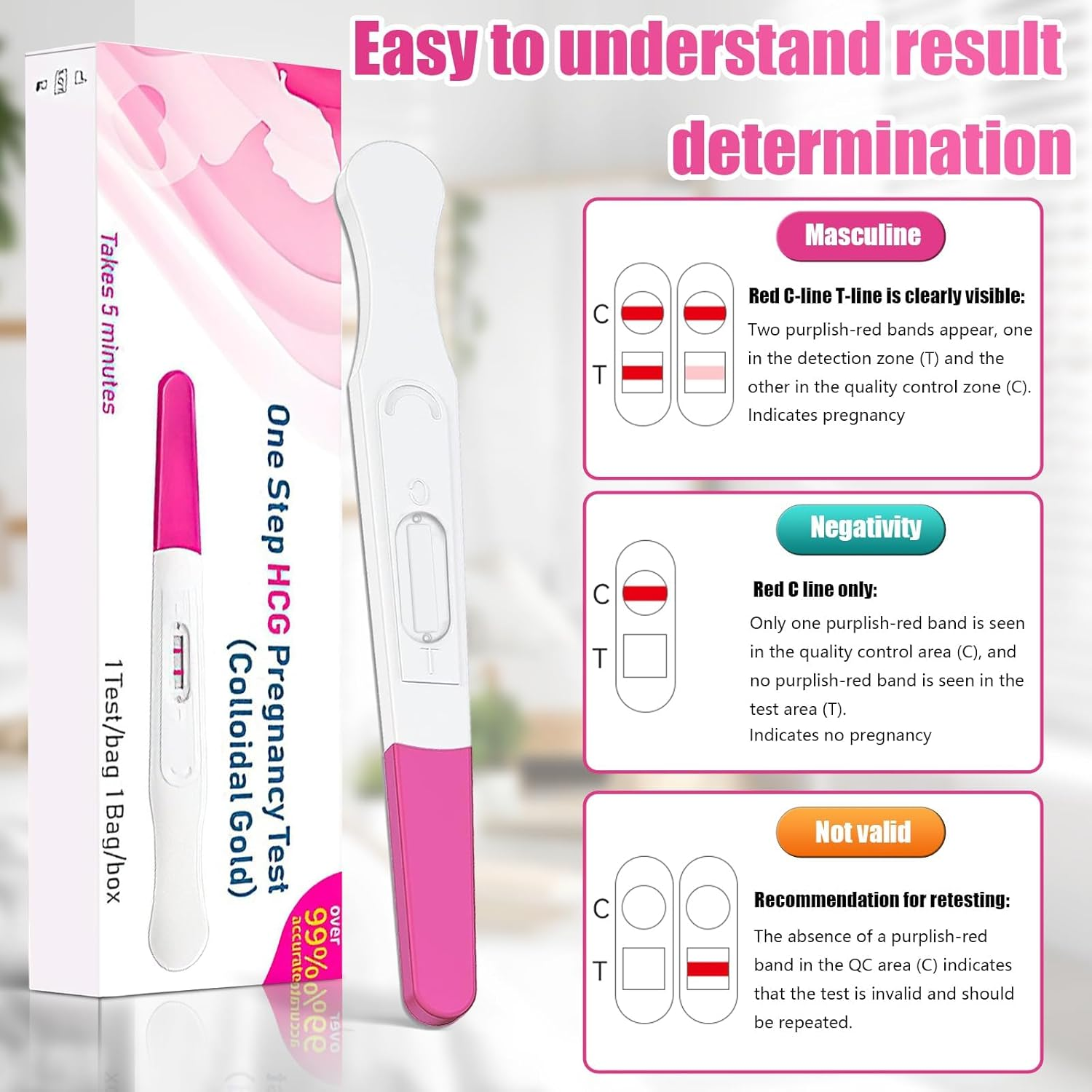 Pregnancy Tests Stick, 5 Pack Early Detection HCG Tests, Midstream Pregnancy Test, Easy to Use, Accurate Sensitive, Rapid Result (5 Pack ） image number 1