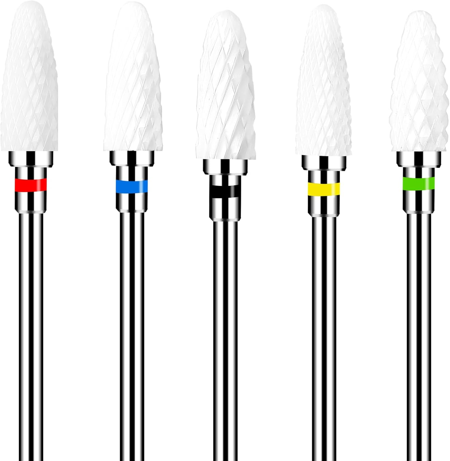 Gjinxi Ceramic Nail Drill Bits Set 5 Pcs Professional Corn Shape Ceramic Bits 3/32'' Acrylic Nail File Gel Removal Rotary Tool for Manicure Pedicure Cuticle Gel Nail Polishing(2.35Mm)