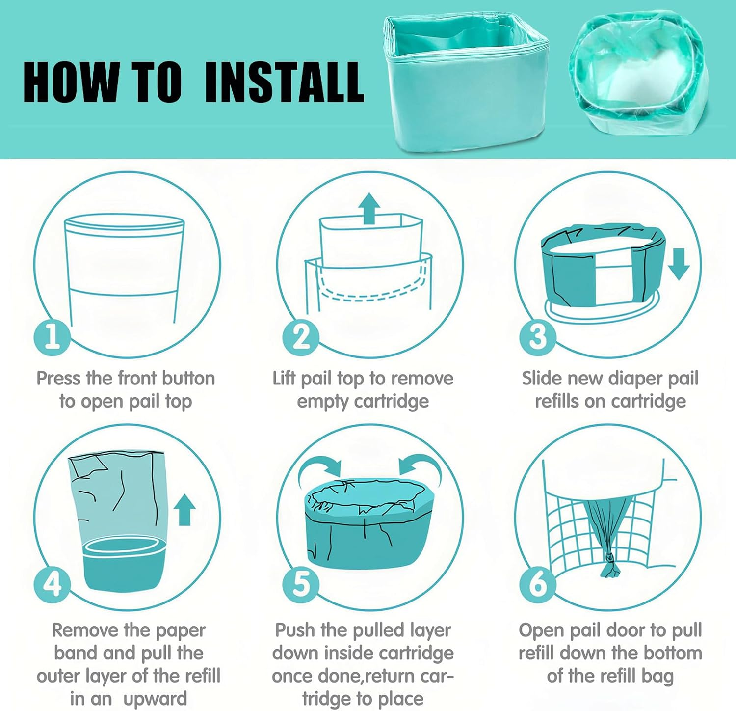 10 Pack Nappy Bin Liners Refill Bags Compatible with KORBELL 16L,Newborn Baby Diaper Pail Liner Odour-Proof,Holds up to 1200 Nappies(10 Meters Each) (Green) image number 1