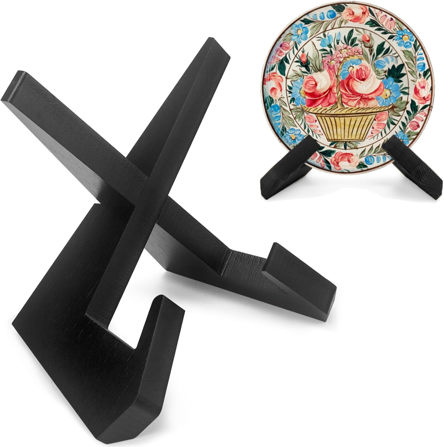 Wooden Recipe Book Holder, Retro Plate Stand for Display, Country Rustic Wooden Cookbook Stand, Cook Book Stand for Kitchen Countertop, Multifunctional Display Stand (1 in Black)