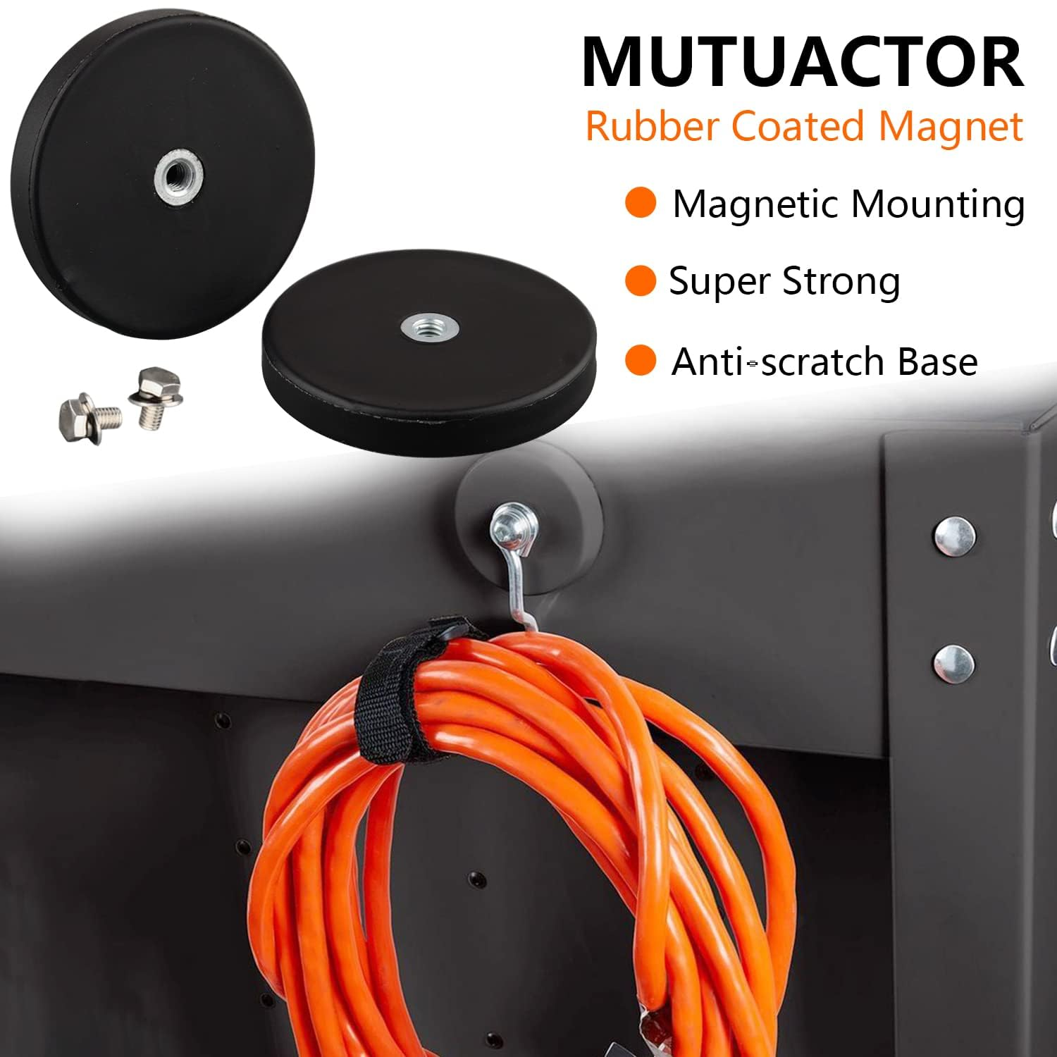 2PC Strong Neodymium Rubber Coated Magnets,D43Mm Magnetic Mounts Rare Earth Magnet M4 Female Threaded Hole Magnet for Tractor Mirror Camera Bracket Mount Lights Van Equipements image number 5