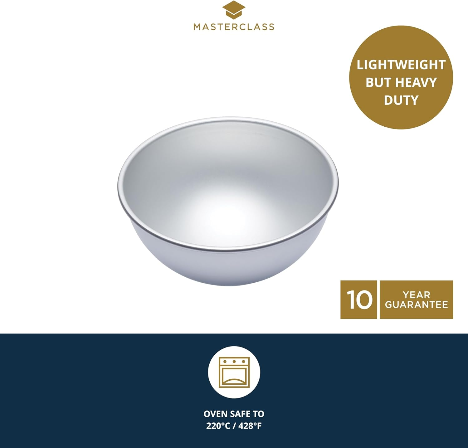 Masterclass Hemisphere Cake Tin 20 Cm, Silver Anodised Aluminium Pan, Lightweight, Heavy Duty, for Baking Half Sphere Cakes, 8 Inch image number 1