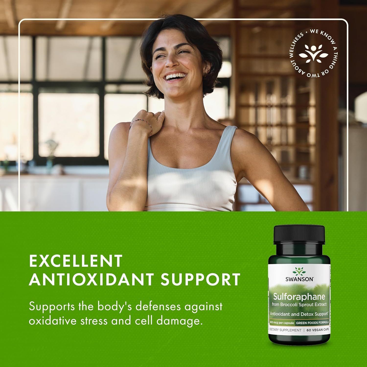 Swanson Greenfoods Formulas 100% Natural Sulforaphane 400Mcg 60 Veggie Capsules image number 3