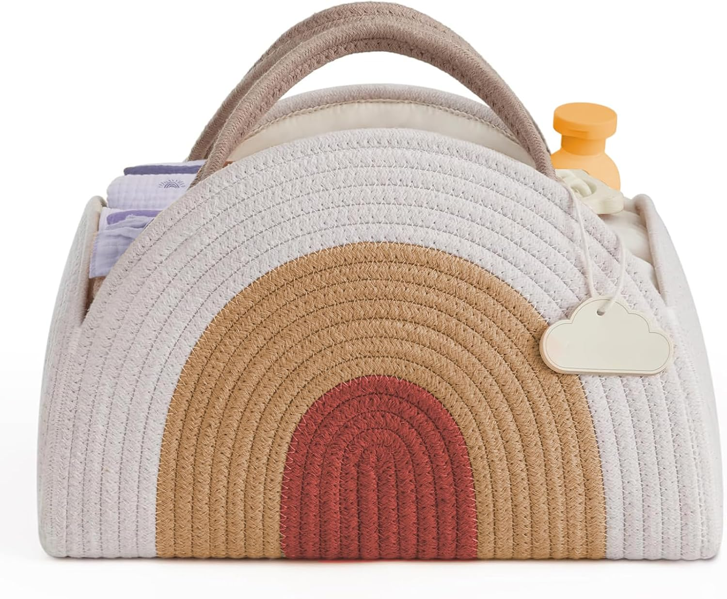 Baby Diaper Caddy Organizer, Cotton Rope Nursery Storage Basket, Large Baby Shower Caddy for Newborn Boys and Girls, Baby Shower List, Earthy Rainbow image number 1