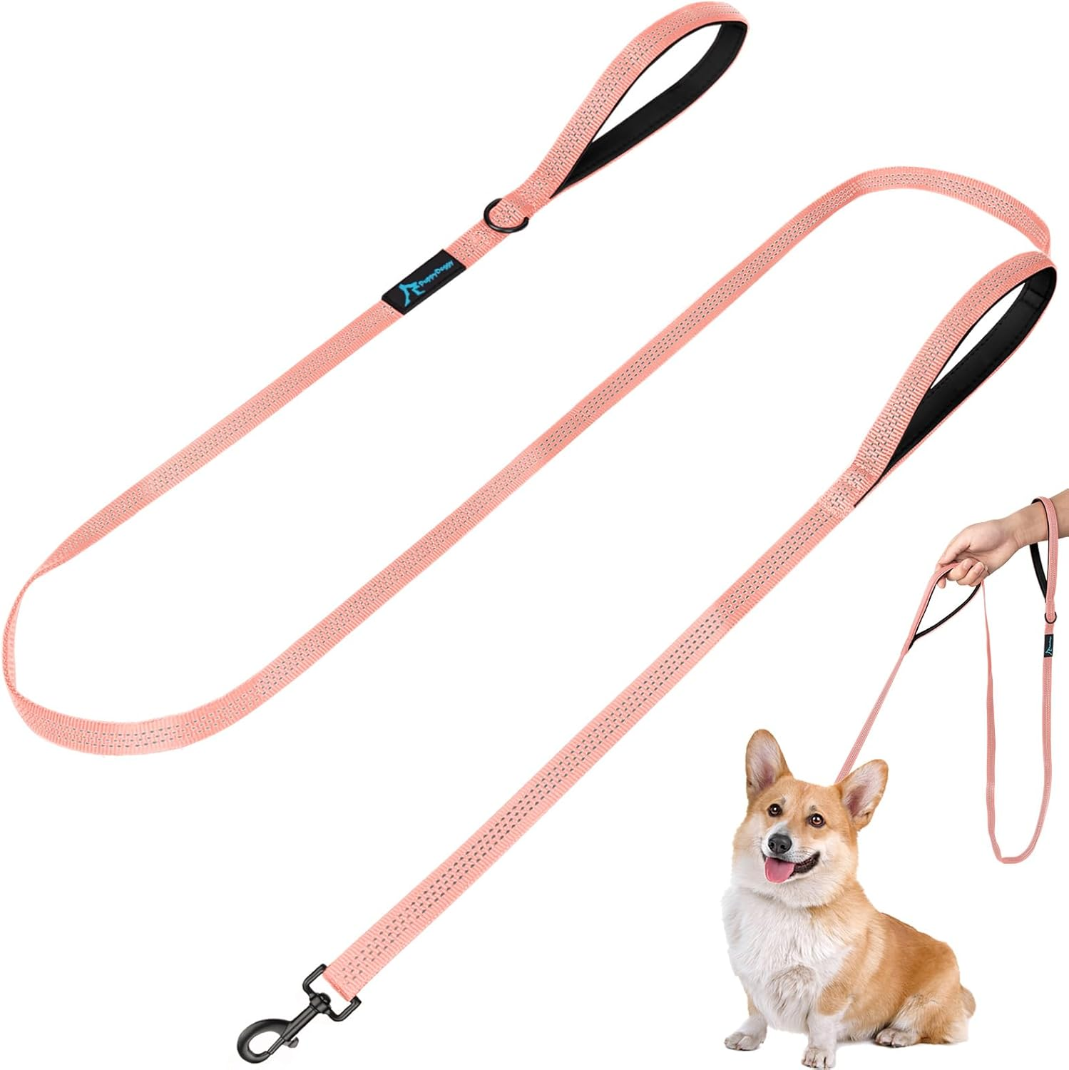 Puppydoggy Dog Leash for Small to Medium Dogs 6 Ft with 3 Reflective Stitching and 2 Traffic Padded Handles Dog Lead/Rope, Pet Leash for Running Walking Training ((6 Ft X 0.6 In) - Pink 1 Pack)