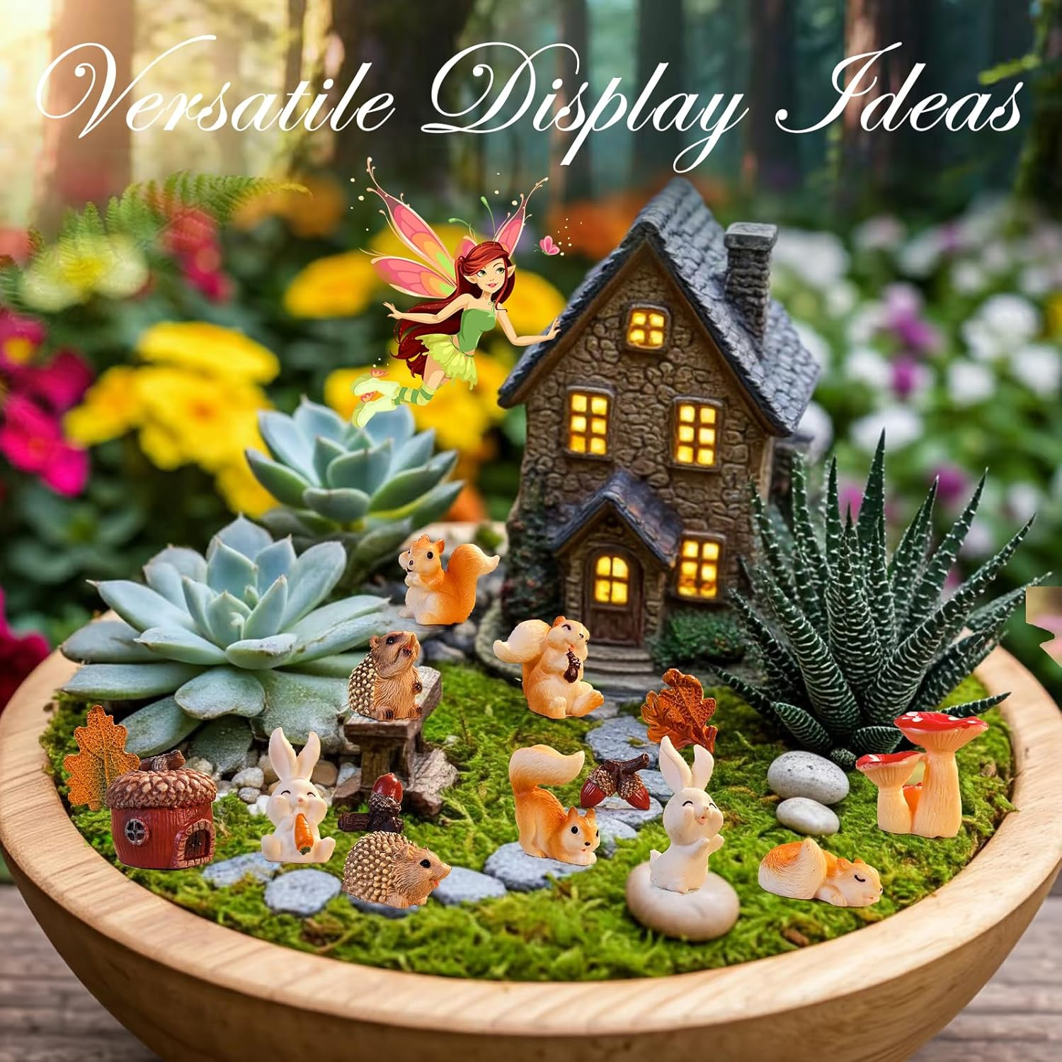 Verdantvibes Fairy Garden Accessories Kit &ndash; 15-Piece Miniature Woodland Decor with Pinecone House, Mushroom & Gift Box &ndash; Fairy Garden Figurines for Indoor Outdoor Fairy Garden Decorations image number 2