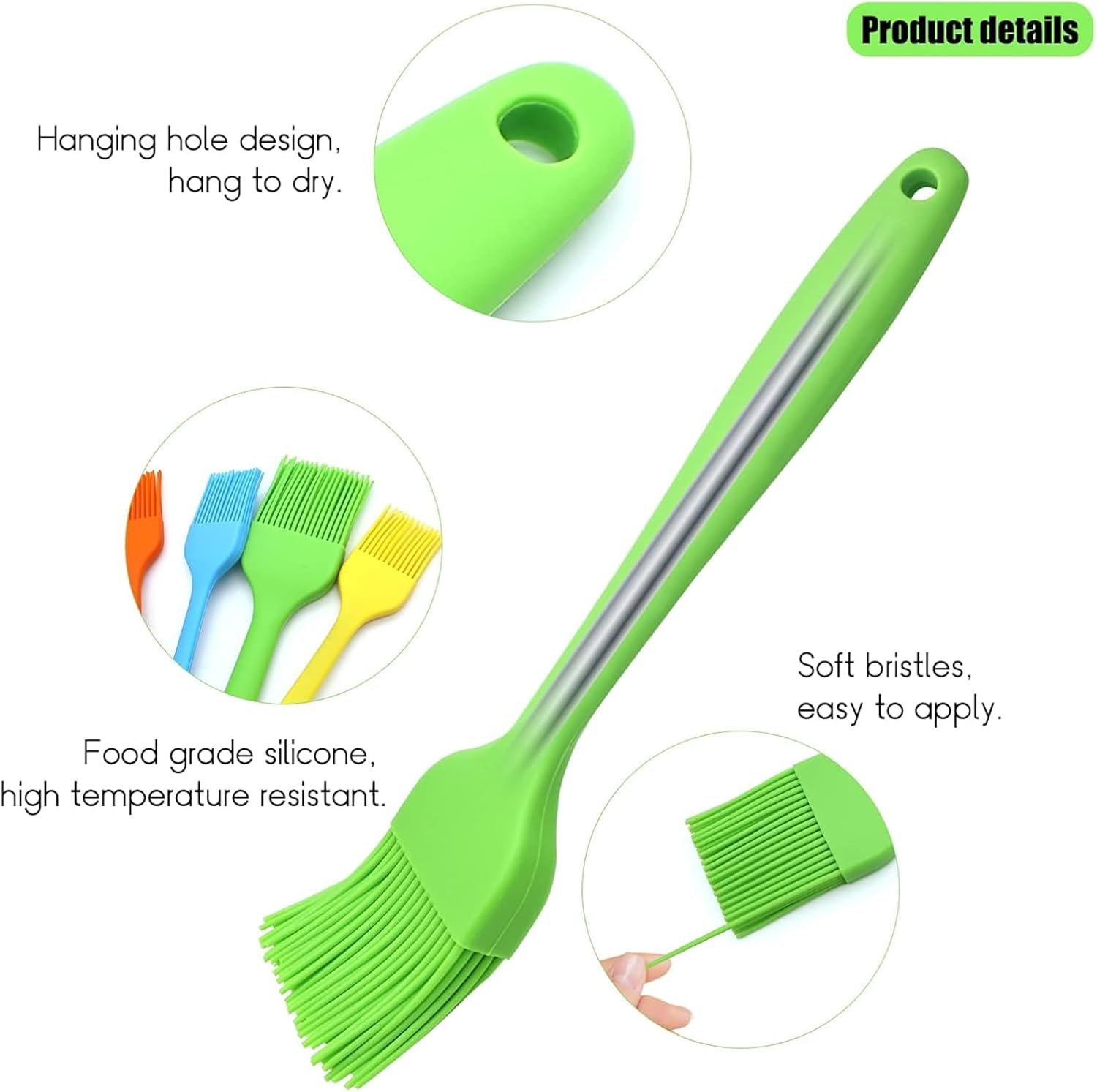 Silicone Basting Pastry Brush, 6PCS Heat Resistant Food Brush Spread Oil Butter Sauce for BBQ Grill Baking Kitchen Cooking (2 Large, 4 Small) image number 4