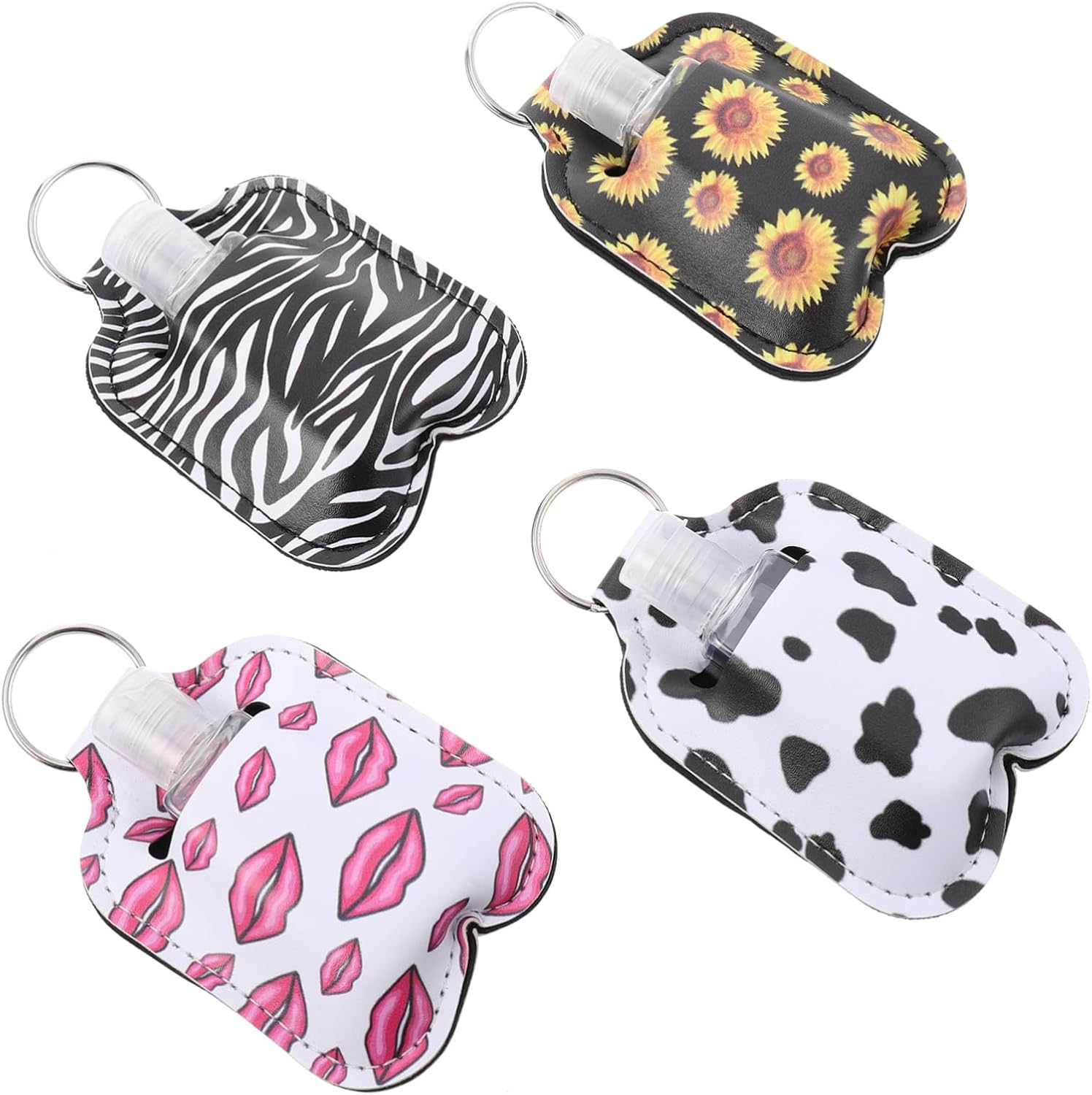 4Pcs Perfume Bottle Set Hand Sanitiser Bottle with Clip Mini Cosmetic Carrier Travel Bottle Covers Portable Hand Lotions Gel Locket Keychain Travel Bottles Liquid Suitcase Leather image number 5