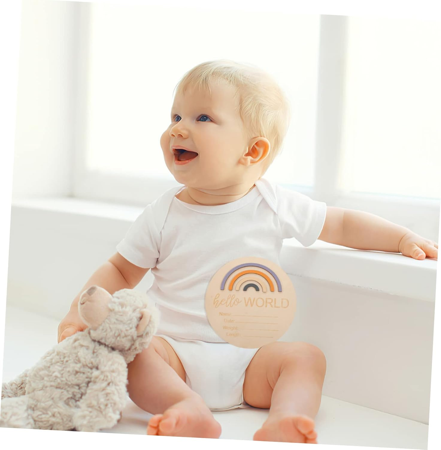 Wooden Milestone Cards Rainbow Announcement Disc Photo Prop for Newborns Monthly Marker Parents