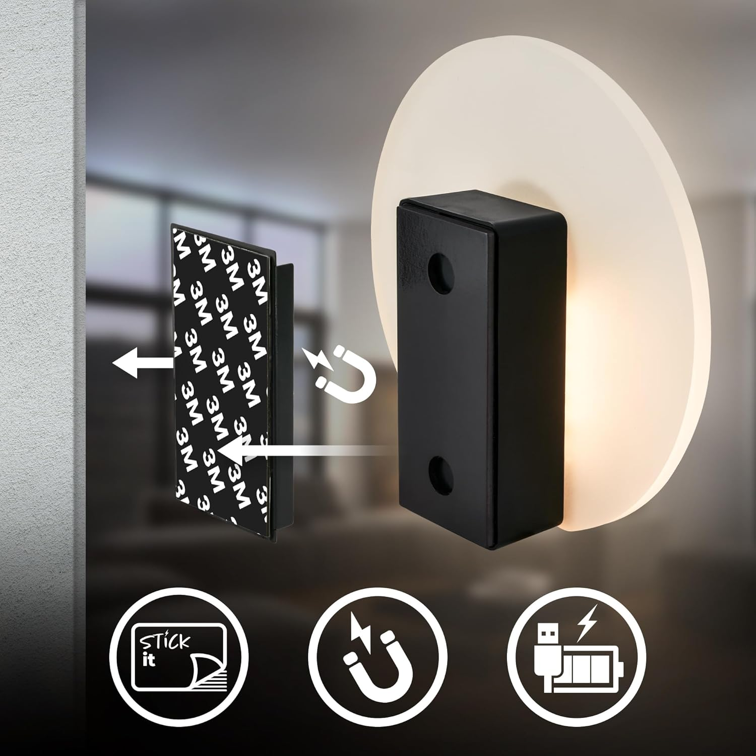 BRILONER Sticklights LED Wall Light without Power Connection and No Drilling with Motion Sensor, Battery, Magnetically Removable, Wall Lamp for Gluing, Reading Lamp, Hallway Lamp, 15 X 3.7 X 14.7 Cm