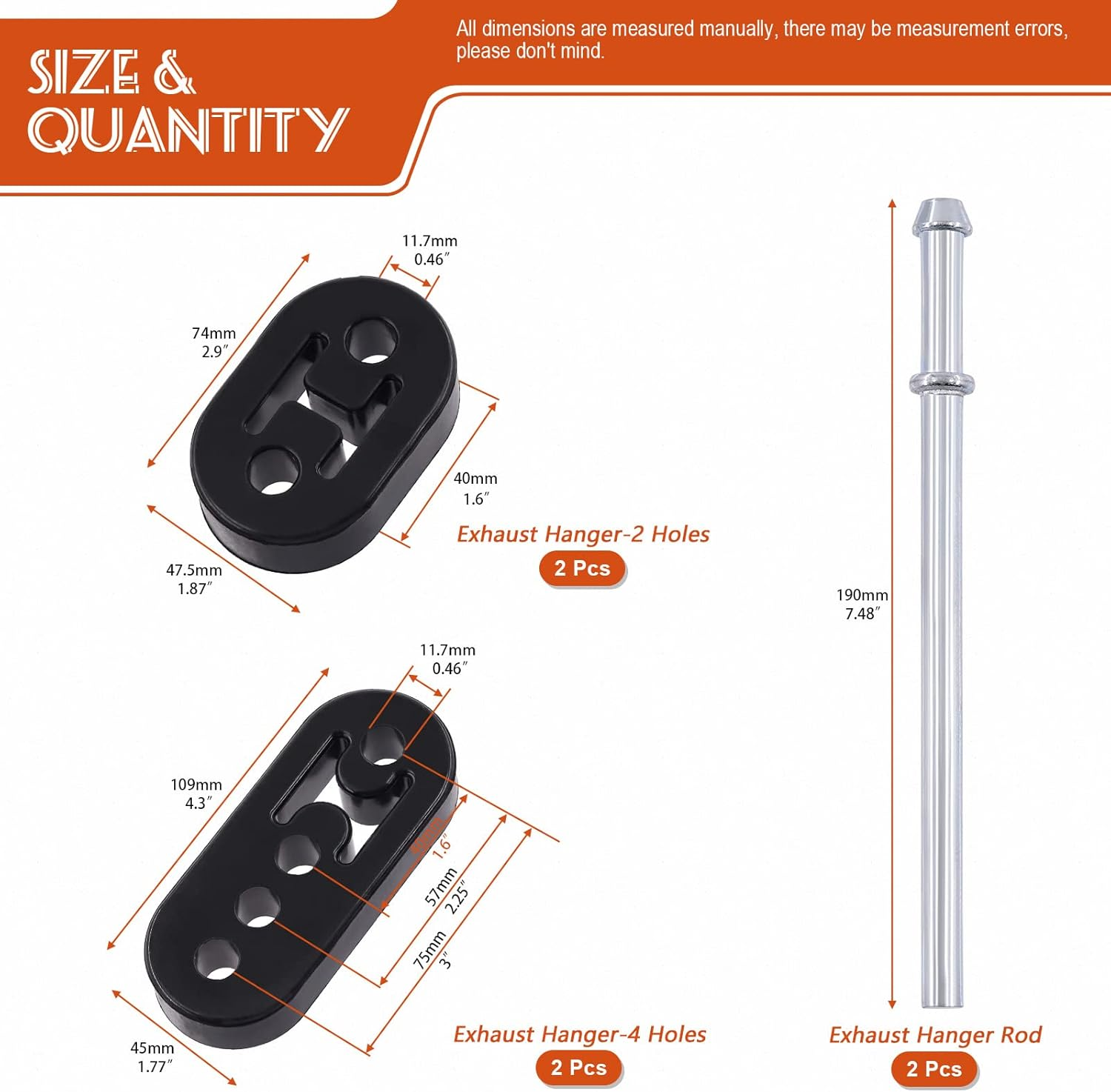 Tanstic 6Pcs Straight Wire Universal Exhaust Hanger Rod with 2 Holes & 4 Holes Car Exhaust Rubber Hanger Universal Heavy Duty Rubber Insulator Bracket Bushing Mount for Car Truck Jeep image number 5