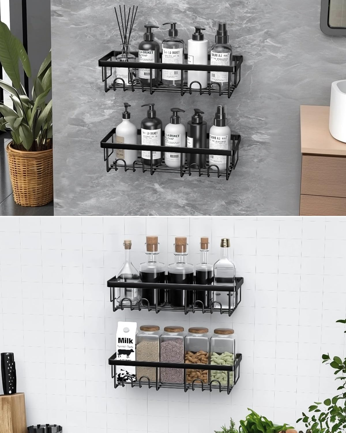 Acemining Shower Shelf without Drilling, 3-Pack Shower Shelf, Black Bathroom Shelf for Self-Adhesive, Rustproof Shower Organiser, Shower Soap Holder, Bathroom Accessory image number 1