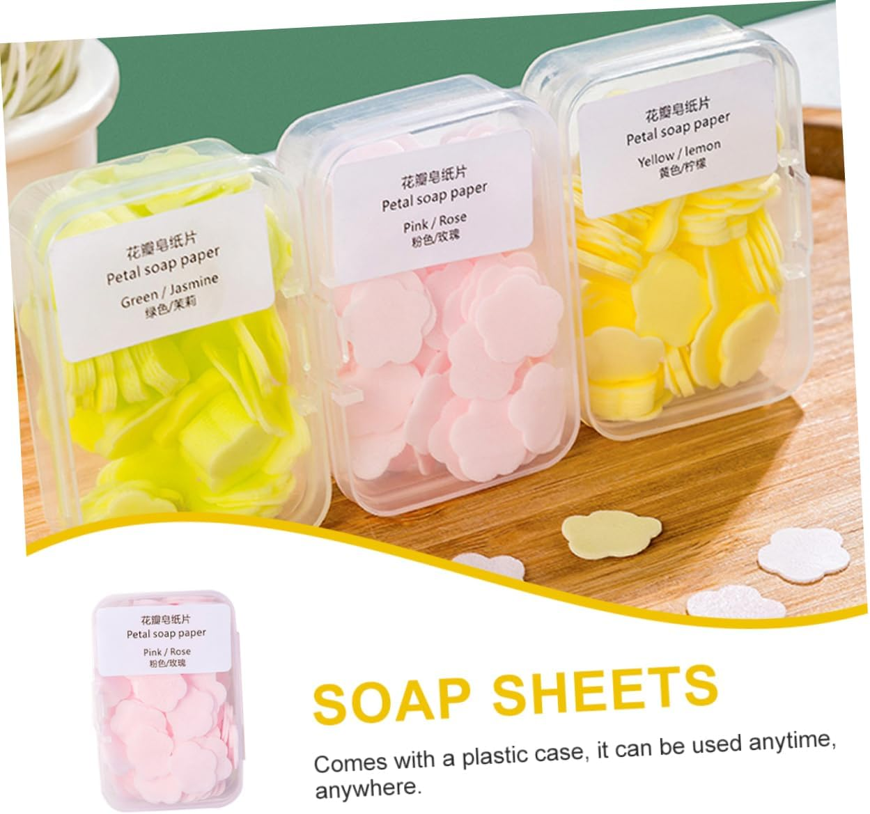 GRIRIW Portable Soap Paper Sheets 16 Boxes of Disposable Hand Soap Flakes in Lemon Milk Rose and Jasmine Scents Travel-Friendly Hand Washing Solution for Outdoor and On-The-Go Use image number 4