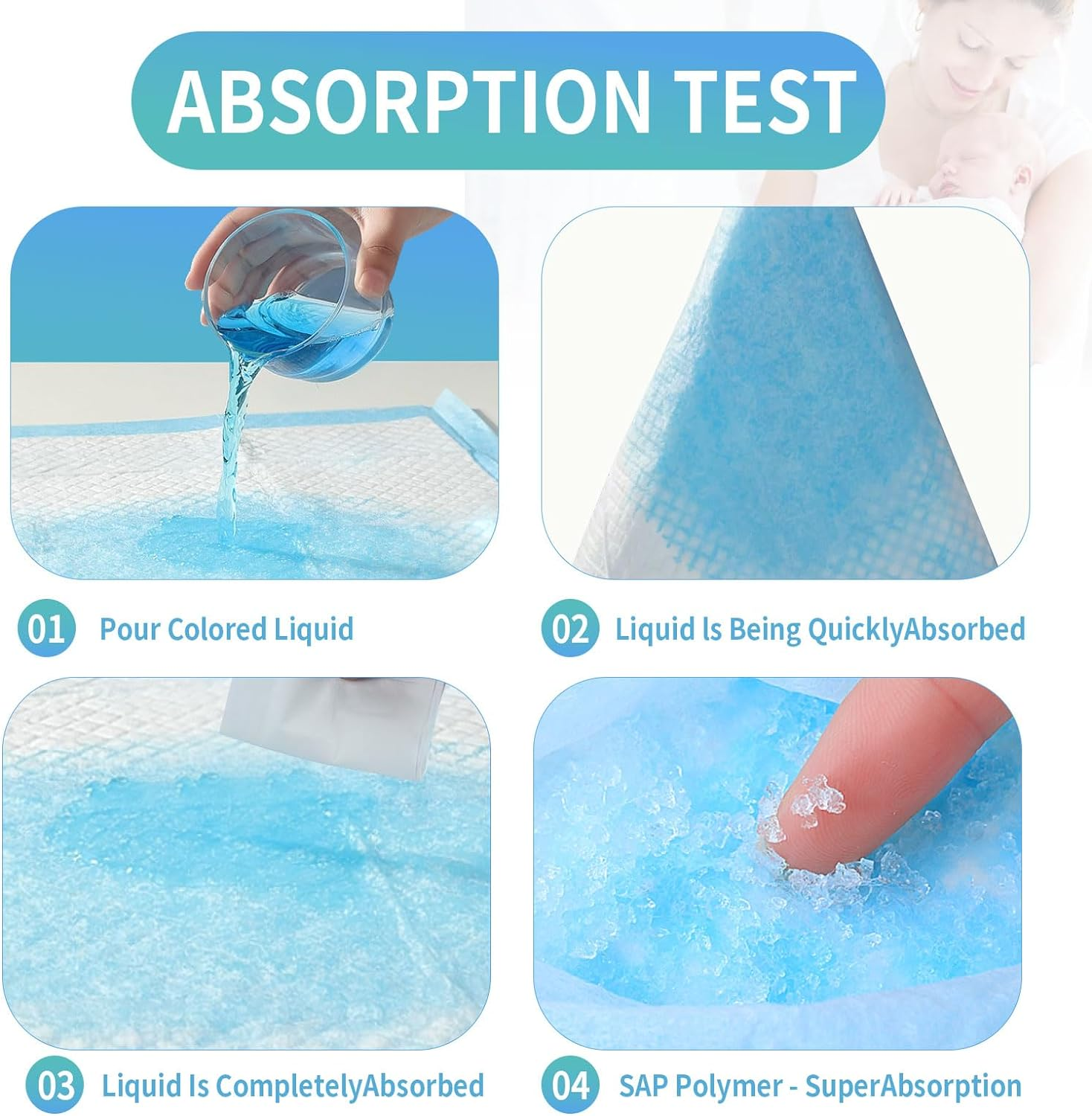 Disposable Urine Pads, Pack of 100. Baby Diaper Changing Pads with Absorbent and Leak-Proof Features. Breathable and Protective Bed Liners. Expand Size: 43Cm*33Cm image number 1