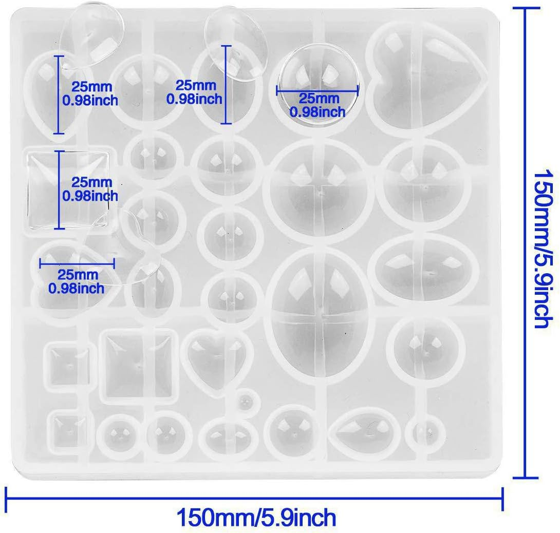Yitaocity 30Pcs Pendant Trays, 5 Styles Heart round Square Teardrop Oval Blank Bezels Pendant Trays with 30Pcs Silicone Resin Mold +20 Pcs Necklace Cord for Crafting DIY Jewelry Making image number 2