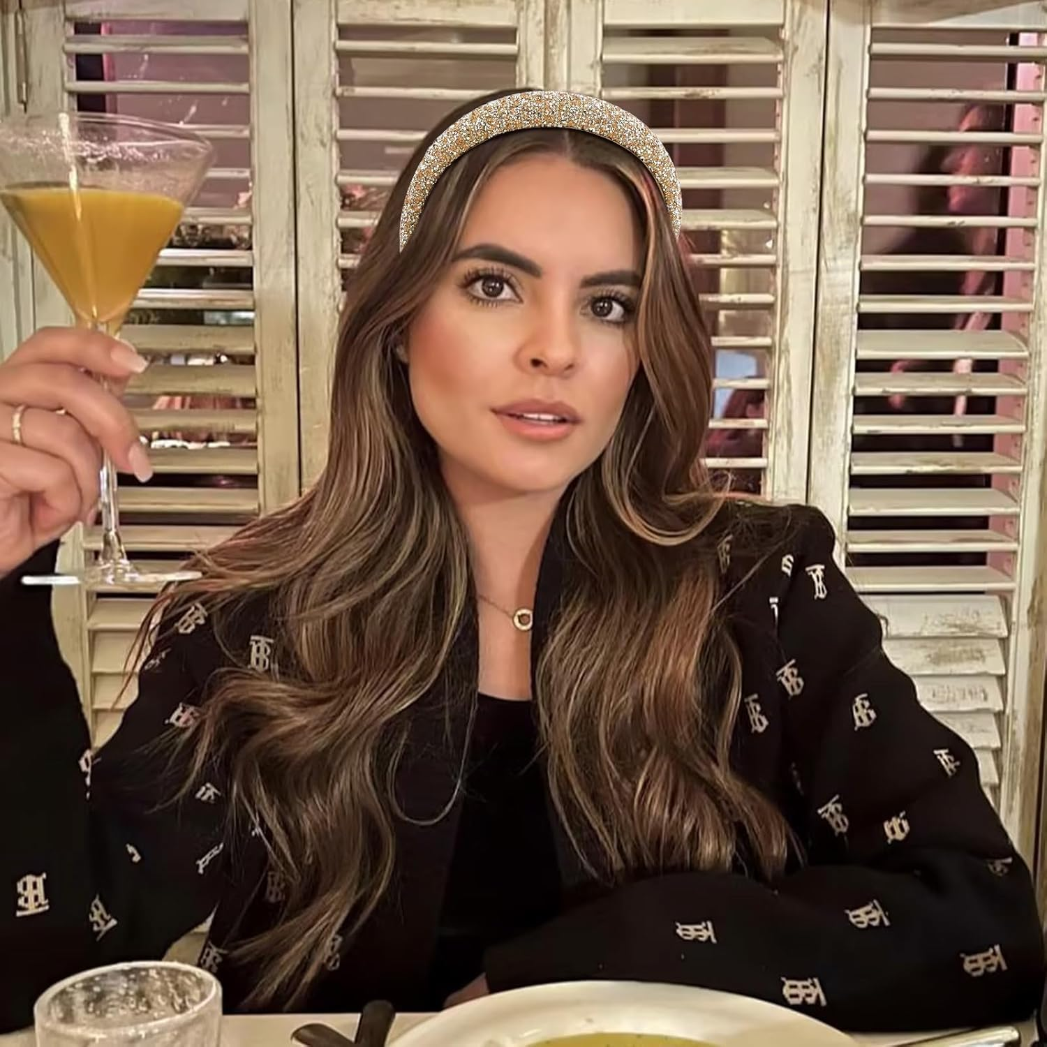 1PC Gold Crystal Headbands for Women Girls, Cute Puffy Padded Headband for Wedding Bride Fashion, Wide Thick Bling Hairbands Hair Hoop Accessories for Birthday (Gold, One Size) image number 3