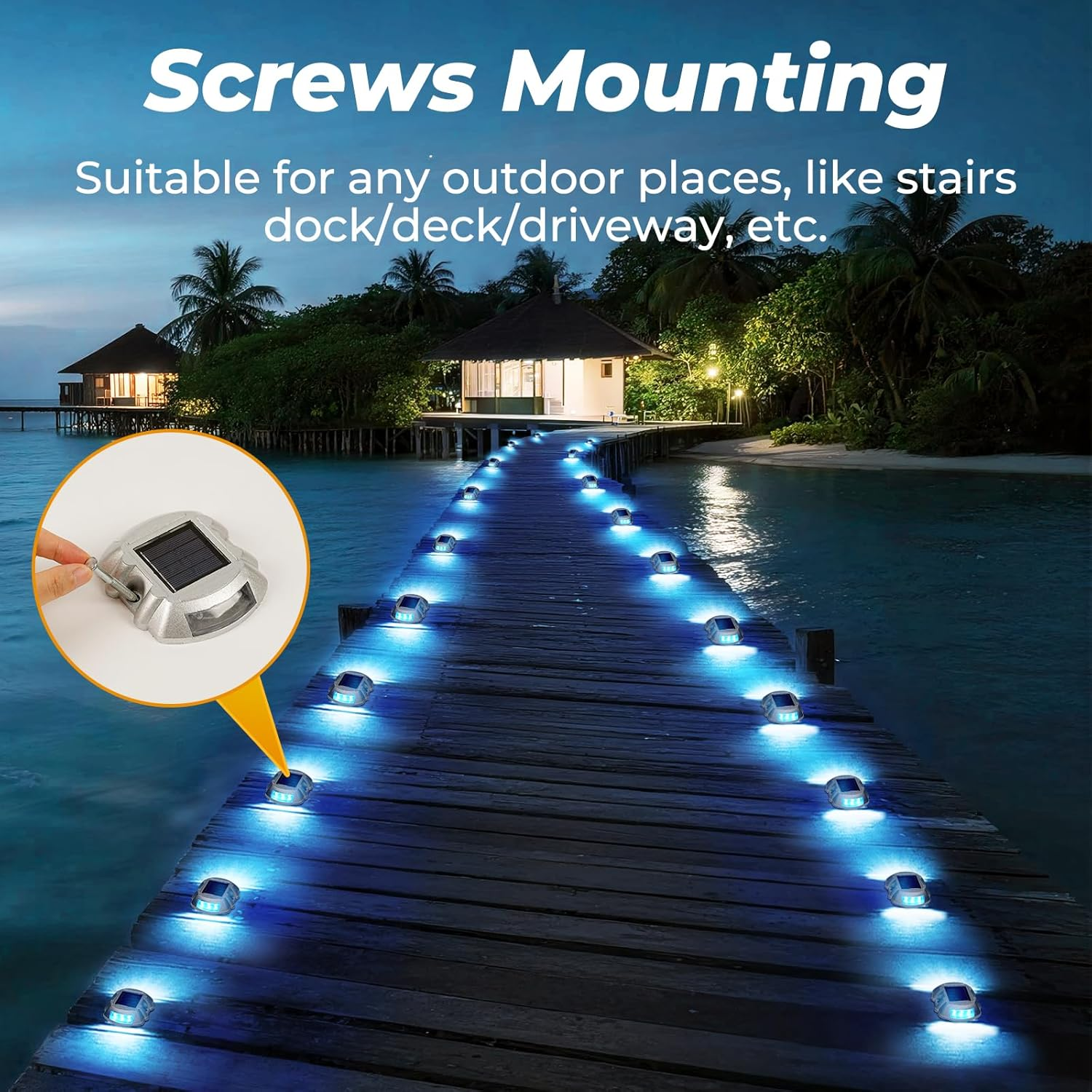 JEWOSTER Solar Driveway Lights - Extra Bright Solar Deck Lights with 6 LED, Waterproof Outdoor Solar-Powered Light for Garden, Pathway, Walkway, Deck, Yard and Driveway - 2 Pack, Blue image number 1