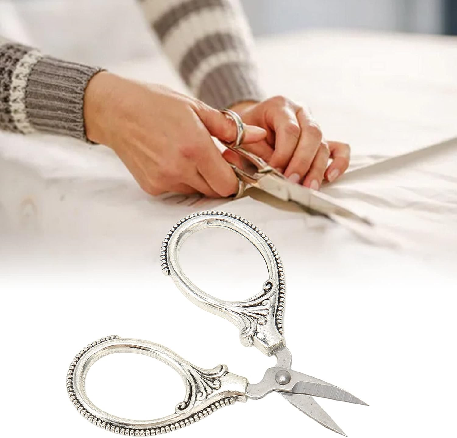 Embroidery Scissors, 1.7 X 2.4In Mini Scissors Stainless Steel Sewing Crafting Scissors with Iron Box Vintage Embroidery Shears Small Sewing Scissors for Handicraft DIY, Artwork image number 5