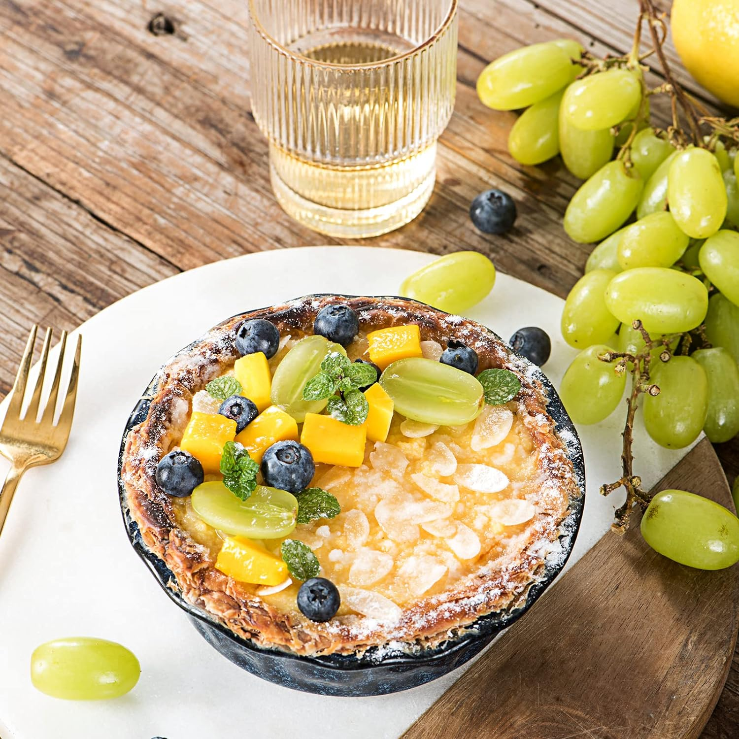 Vicrays Ceramic Pie Pan for Baking - 5.5 Inch Small Pie Plates Deep Dish round Pot Casserole Mini Serving Bowl, Microwave Oven Safe for Dessert Apple Pie Cake Tart Pizza, Set of 6, Blue image number 1