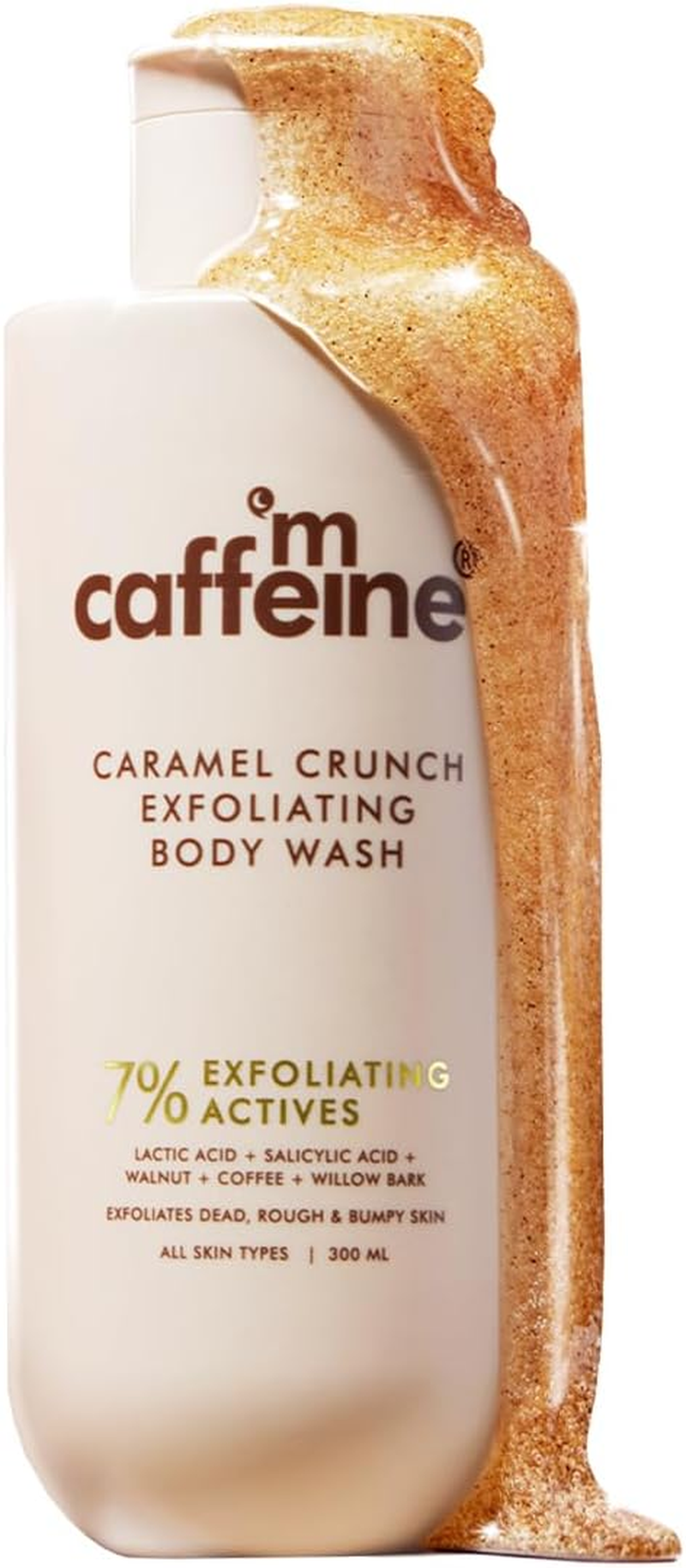 Mcaffeine 7% Exfoliating Body Wash with 1% Salicylic 2% Lactic Acid | Reduces Body Acne, Strawberry Skin, Ingrown Hair & Smoothes | Sweet Caramel Shower Gel for Women & Men- All Skin Types (300Ml) image number 3