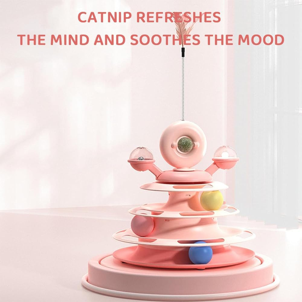 HYAVIA 4-Level Ball Track Cat Toy, 360&deg; Rotating Windmill Design with Feathers & Catnip, Interactive Indoor Cat Activity Toy for Play and Exercise image number 3