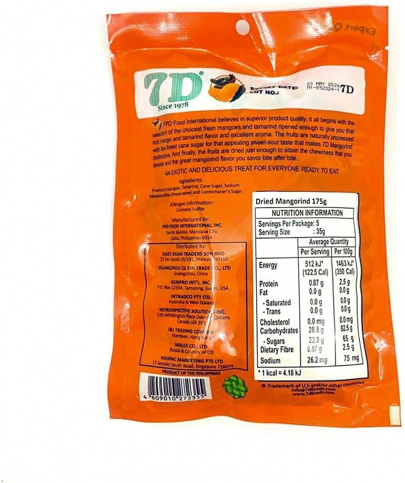 7D Dried Mangorind Export Quality 175G Product of the Philippines Dried Mango Snacks image number 1