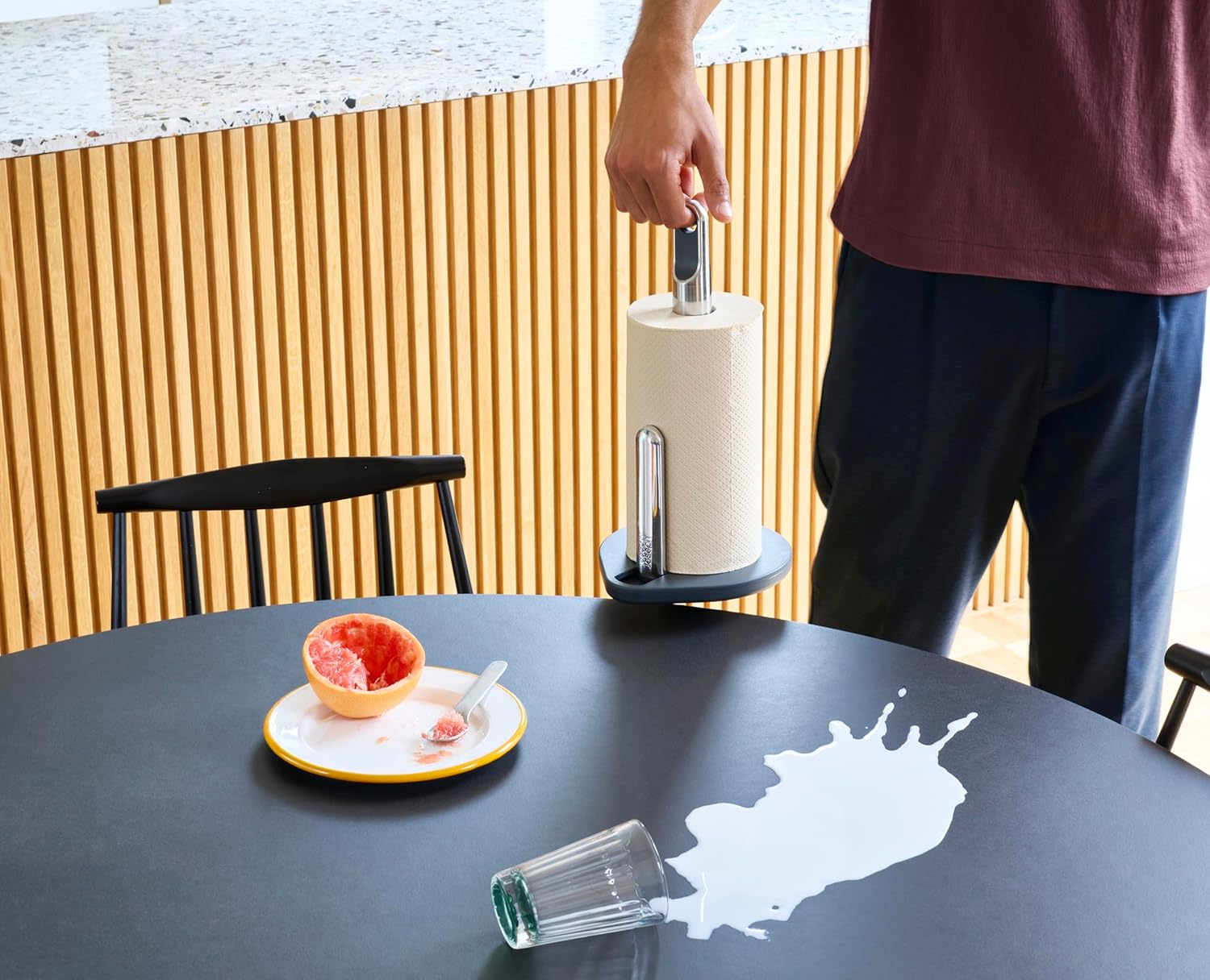 Joseph Joseph Hold Kitchen Roll Holder, Spring Tension Arm, One-Handed Tearing, Weighted Base, Non-Slip, Fits 140Mm Rolls image number 4