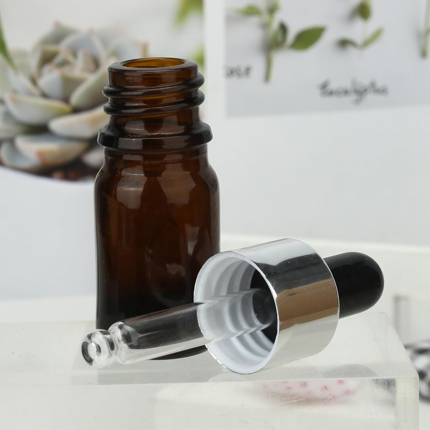 COSIDEA 20 Pcs Empty 5Ml 0.17Oz Small Amber Dropper Bottles Brown Glass Droppers for Essential Oil Liquids Travel Bottles for Toiletries - Amber image number 4