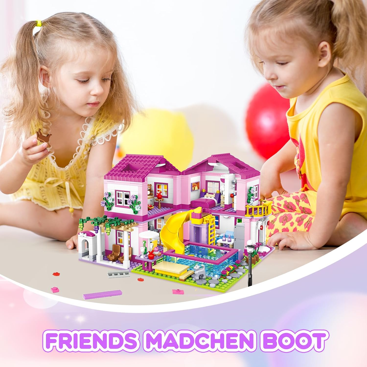 Pink Girls Summer Villa Friends Building Set Compatible with  Friends Construction Educational Toy for Kids Age 8-12 and up 1018 PCS image number 4