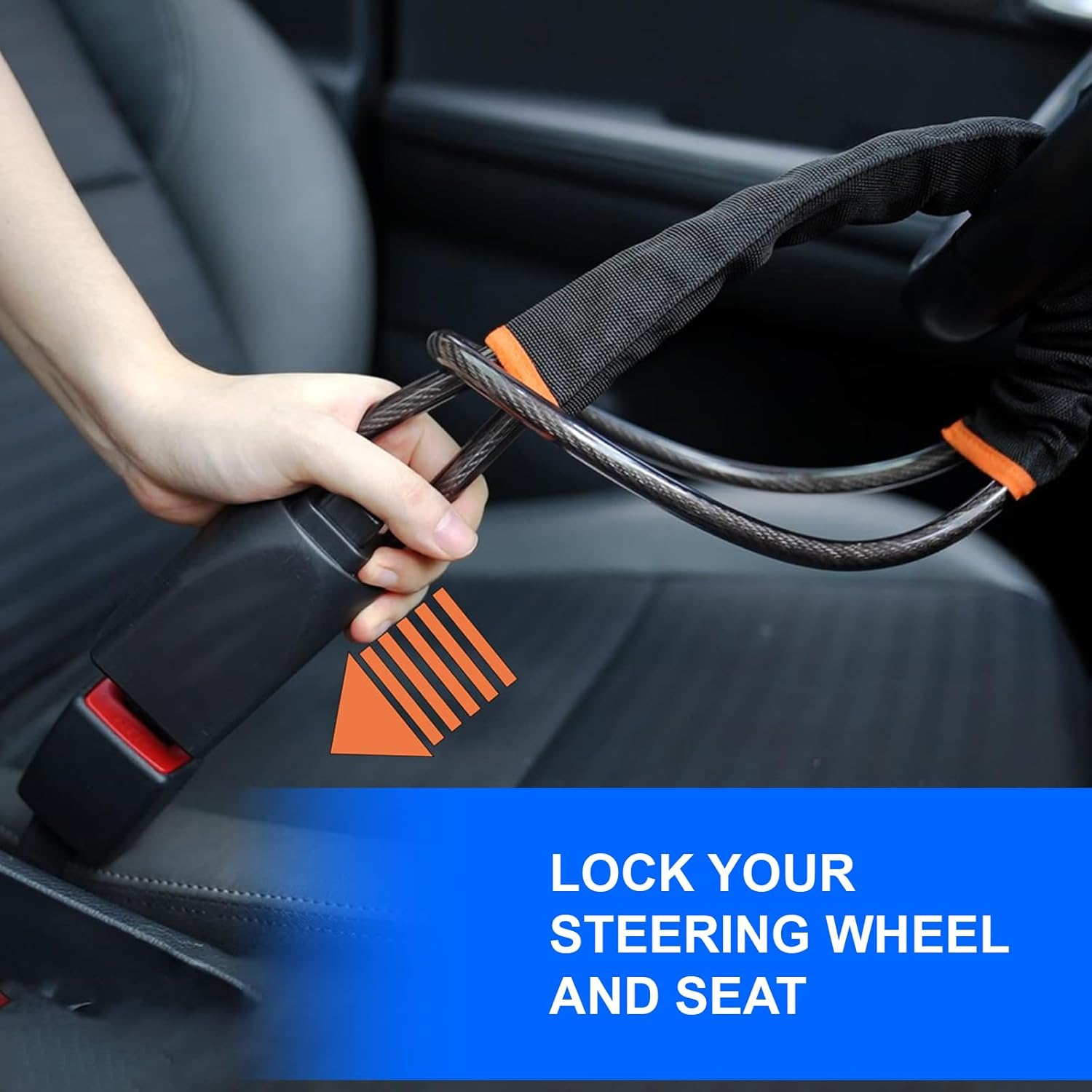 MAEZOE Car Steering Wheel Lock with 3 Keys, Seat Buckle Lock, Anti-Theft Device Theft Prevention Car Lock Fit Most Car, SUV, Van image number 3