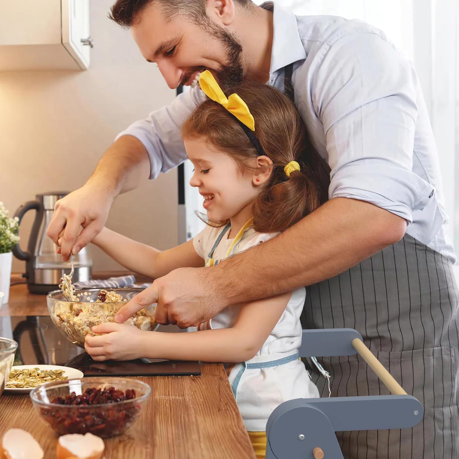 Forubar Learning Tower Toddler Tower, Foldable Learning Tower, Kids Step Stool with Adjustable Height, Kids Montessori Kitchen Bedroom Helper with Safety Rail (Grey) - Grey image number 4