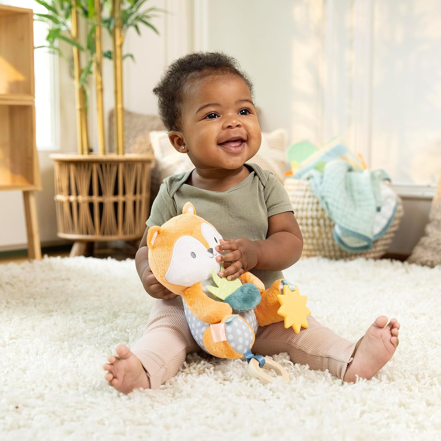 Ingenuity Calm Springs Plush Activity Pal Bpa-Free Sun Teether, Multi-Texture Fabrics, Kitt the Fox image number 4