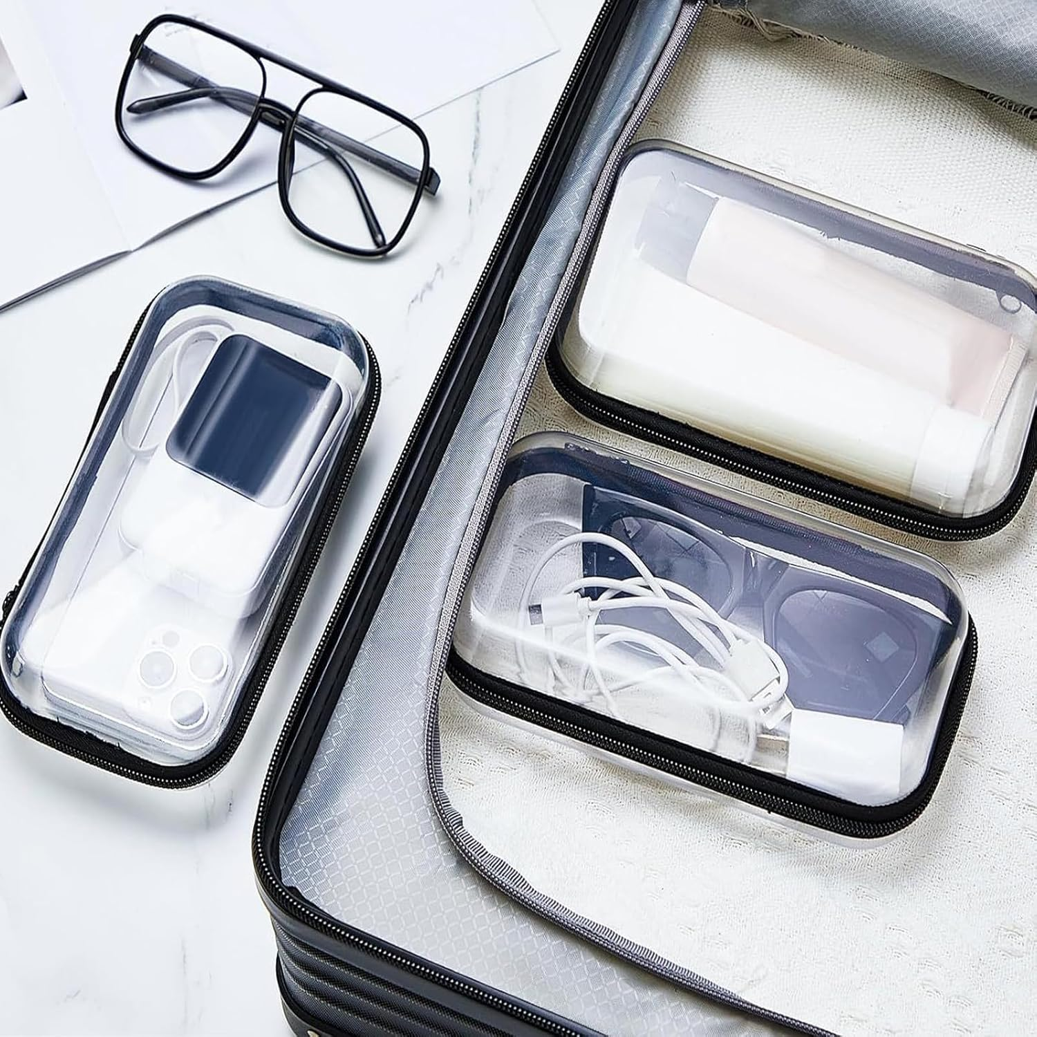 CHONYI 3PCS Clear Organizer Bags,Hard Sided Clear Zipper Case for Storage,Toy Bins Zipper Toiletry Pouches Travel Organizer Snacks Cosmetics (Black) image number 1