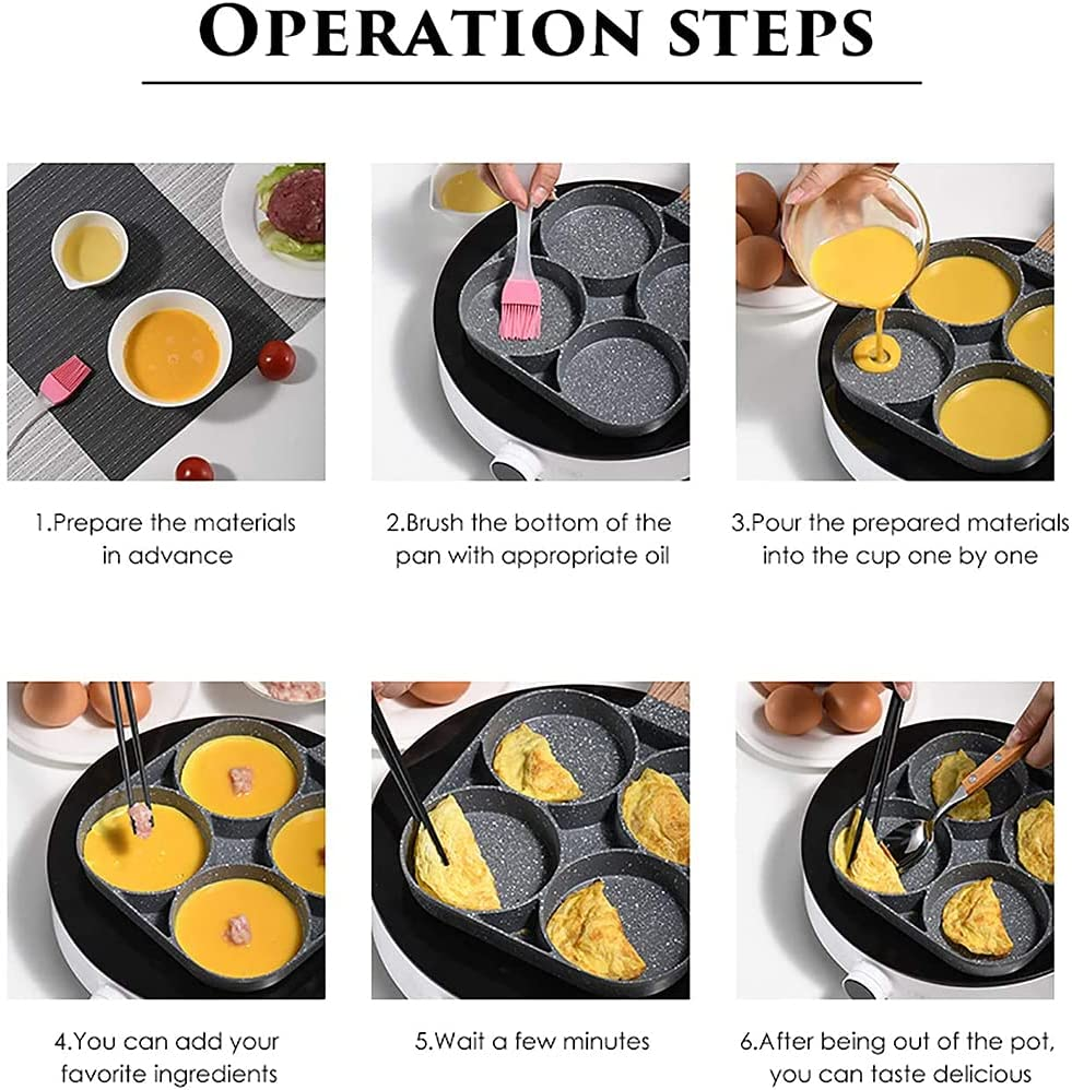New 4 Hole Frying Pan Omelet Pan for Burger Eggs Ham Pancake Maker Wooden Handle Frying Pot Non-Stick Breakfast for Gas or Induction Stoves image number 3