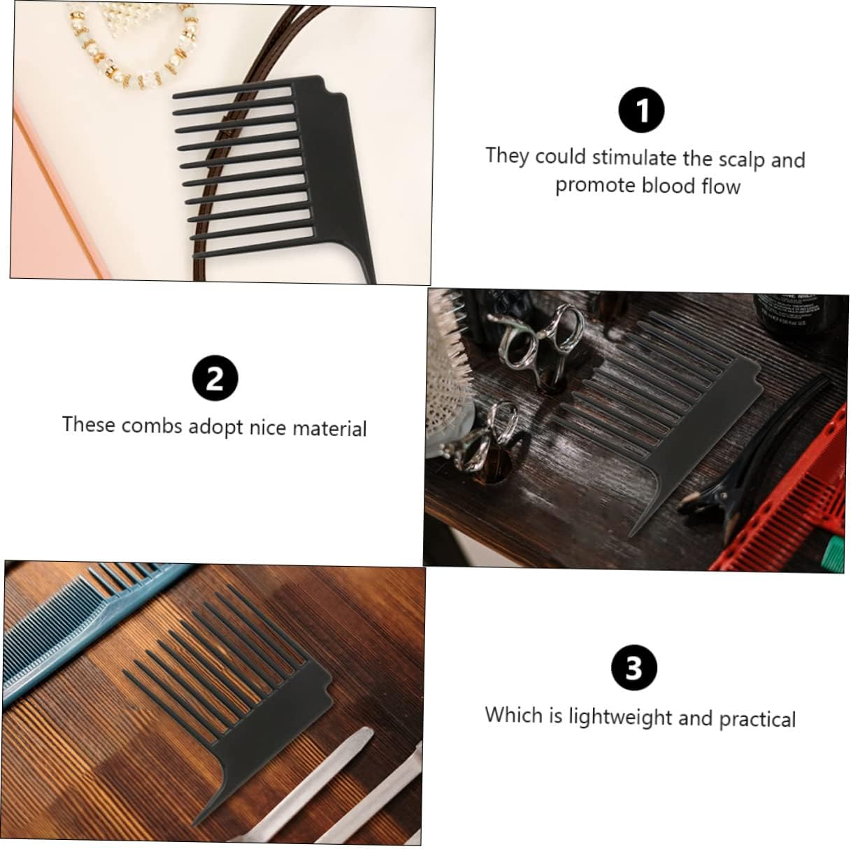 CIMAXIC 2Pcs Wide Teeth Comb Hairdressing Tool Double Sided Rat Tail Comb for Hair