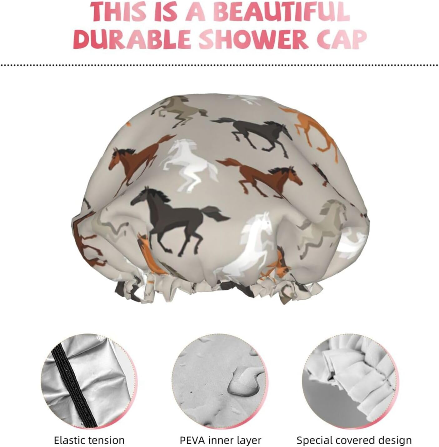 WURTON Cute Horse Print Women Soft Lightweight Shower Cap Shower Capbathing Hat for Long Hair, Breathable - Cute Dog Paw image number 5