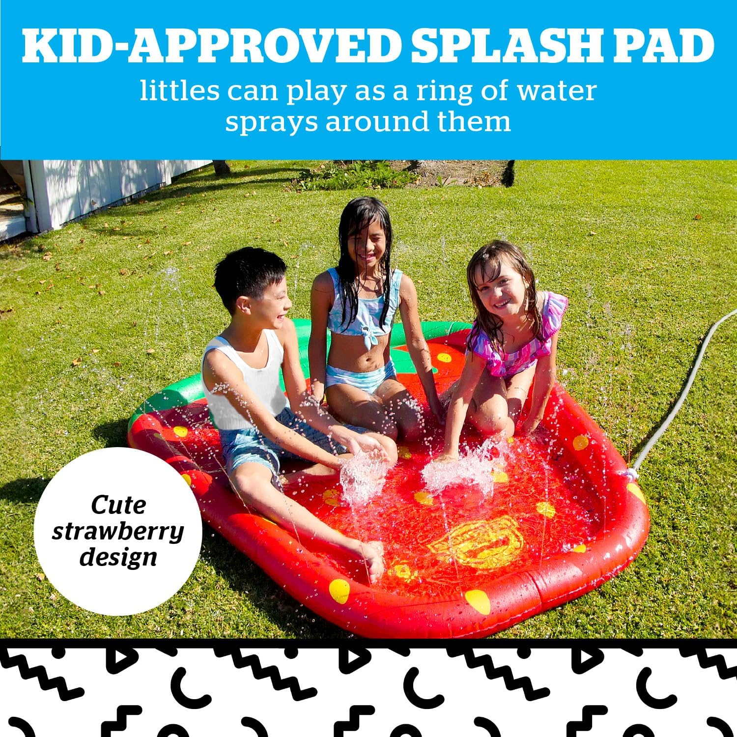 Bigmouth Strawberry Splash Pad Sprinkler, Inflatable Outdoor Water Toy for Kids, Fruity Summer Play Mat with Sprinklers, Fun Backyard Activity for Ages 3+, Easy Setup image number 4