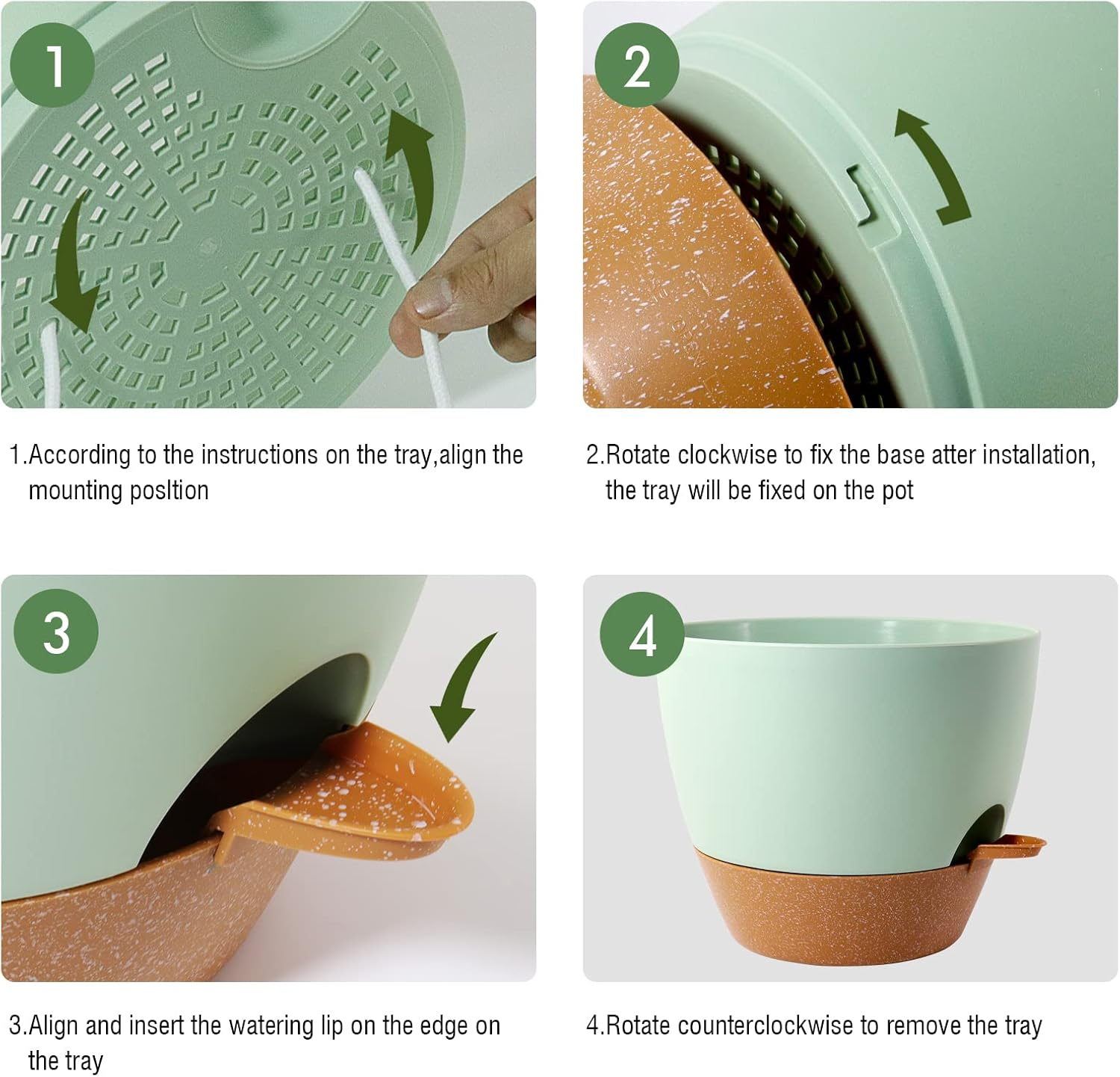 12 Inch Large Self Watering Pots, Plastic Planters with 60Oz Removable Deep Reservoir and Multi Mesh Drainage Holes for Indoor Outdoor Garden Plants and Flowers, Green with Brown - Black With Brown image number 4