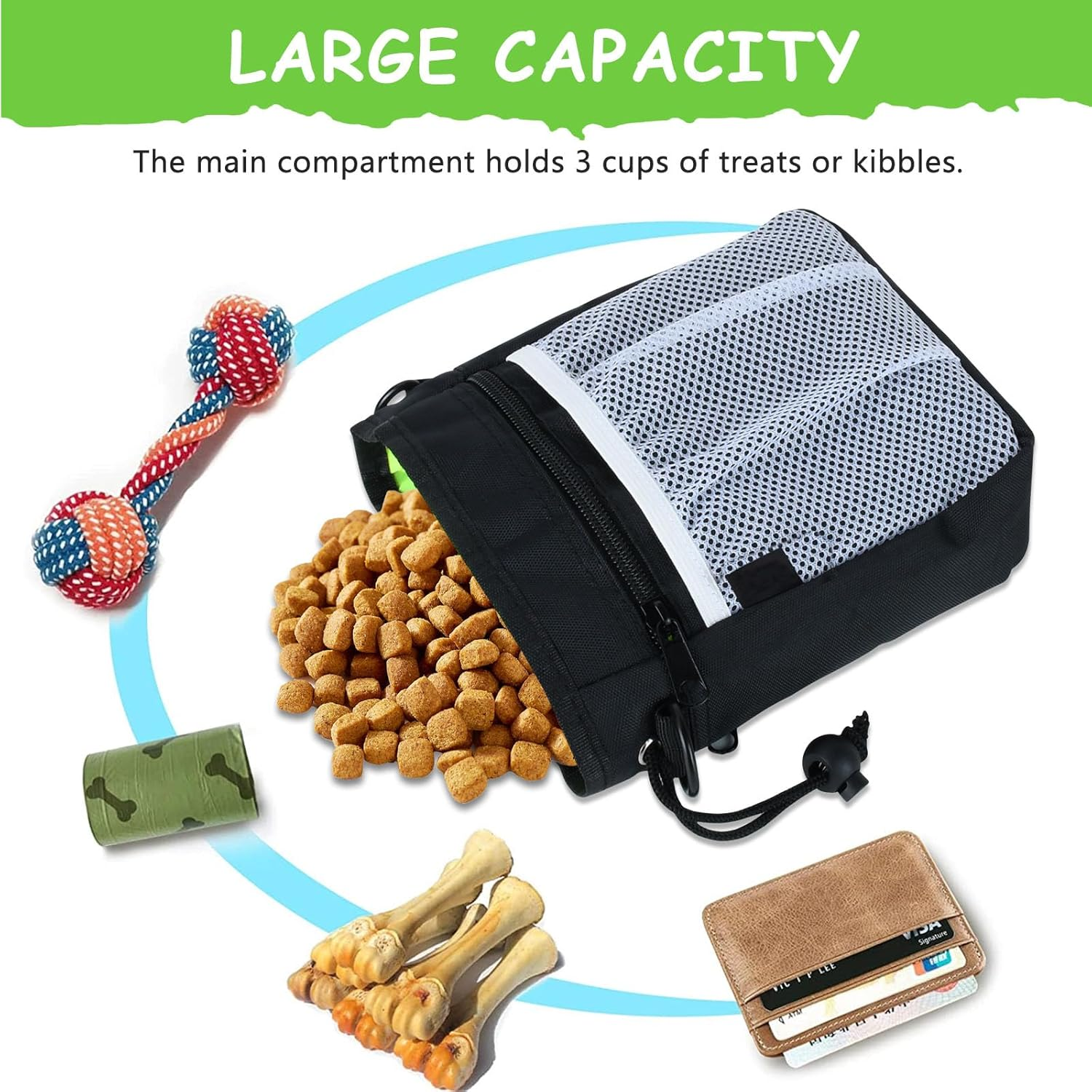 Treat Bag for Dogs, Large Capacity Adjustable Shoulder Strap, Dog Snack Bag, Clicker Food Bag, Dog Training, Dog Treat Bag for Training, Black image number 3