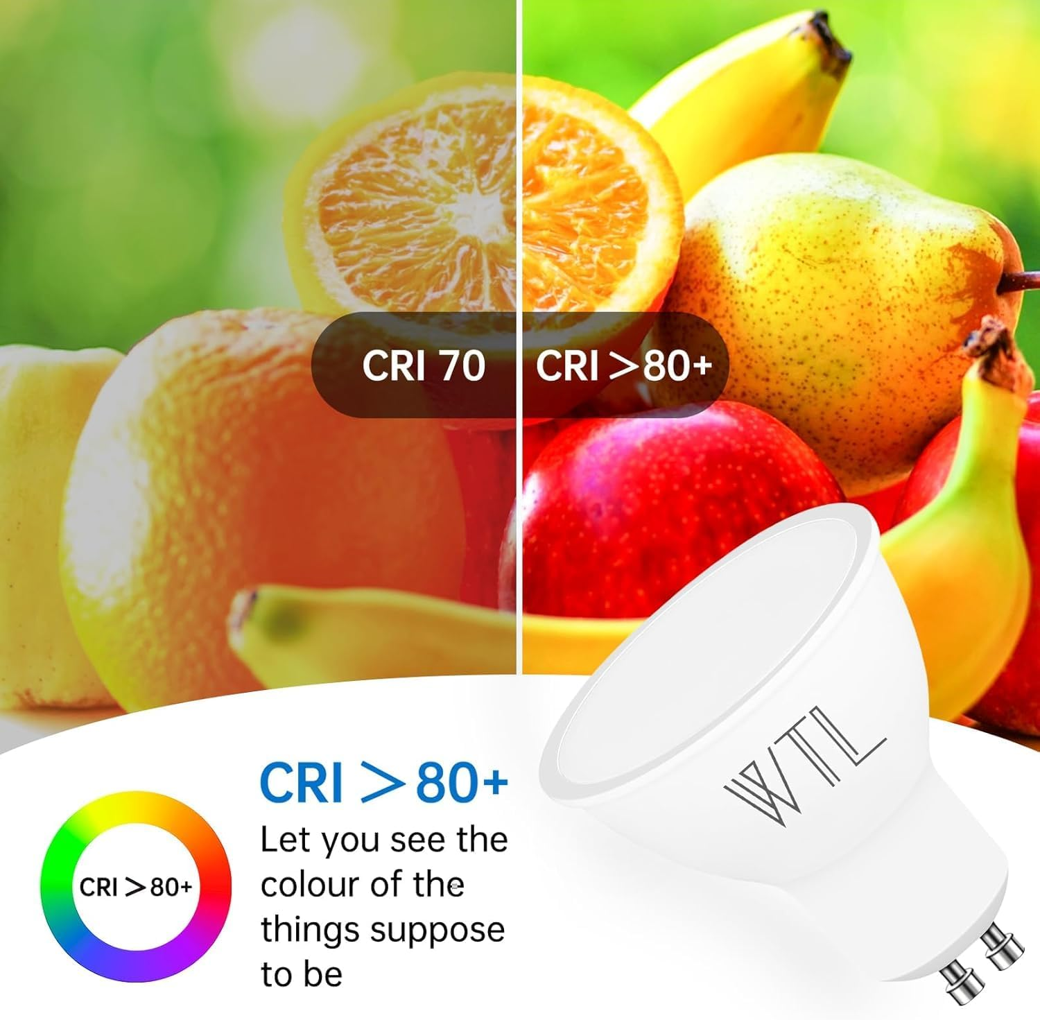 WTL GU10 LED Bulbs Dimmable, 7W 600LM GU10 LED Light Bulb Warm White 3000K, Equivalent to 70W Halogen Bulbs, 120&deg;Wide Beam Angle Energy Saving Light Bulbs, Pack of 10 image number 5