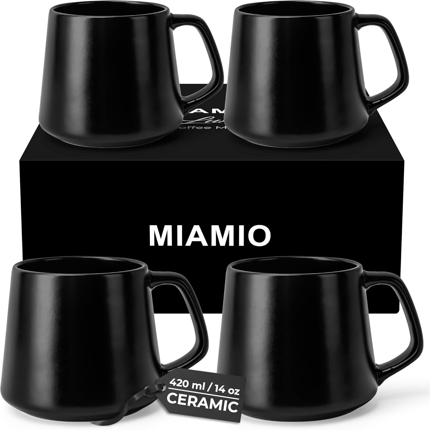 MIAMIO - Coffee Mugs Set of 4 / Large Ceramic Coffee Cups (420 Ml) - Mug for Cappuccino, Tea, Espresso - Microwave and Dishwasher Safe - Luxe Collection (Beige Pastel)