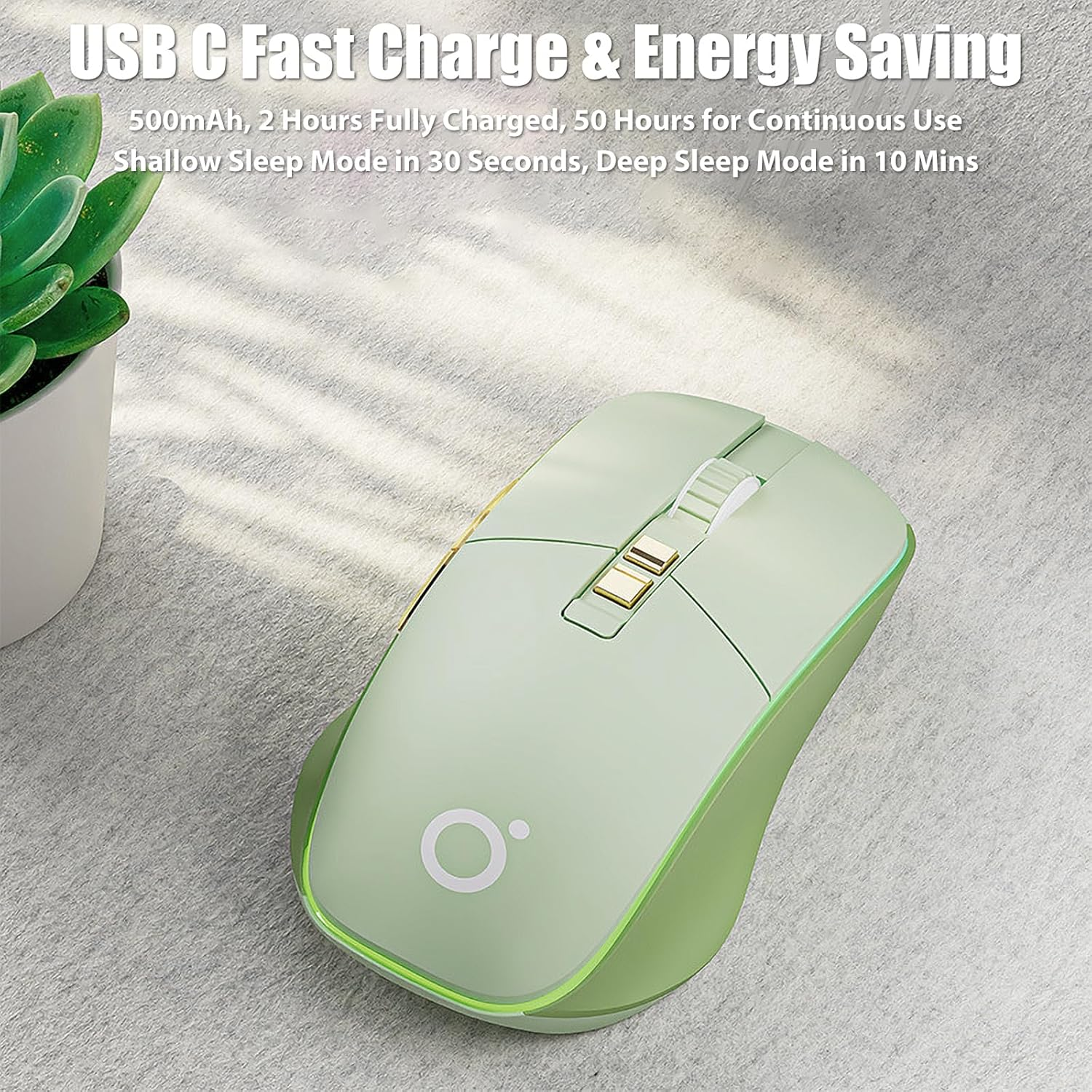 TISHLED Wireless Gaming Mouse Tri-Mode 2.4Ghz/Bluetooth 5.0/Wired USB-C with RGB LED Backlit 5-Level DPI Rechargeable Ergonomic Silent Optical Mice for Imac/Macbook/Computer/Laptop, Matcha Green image number 2