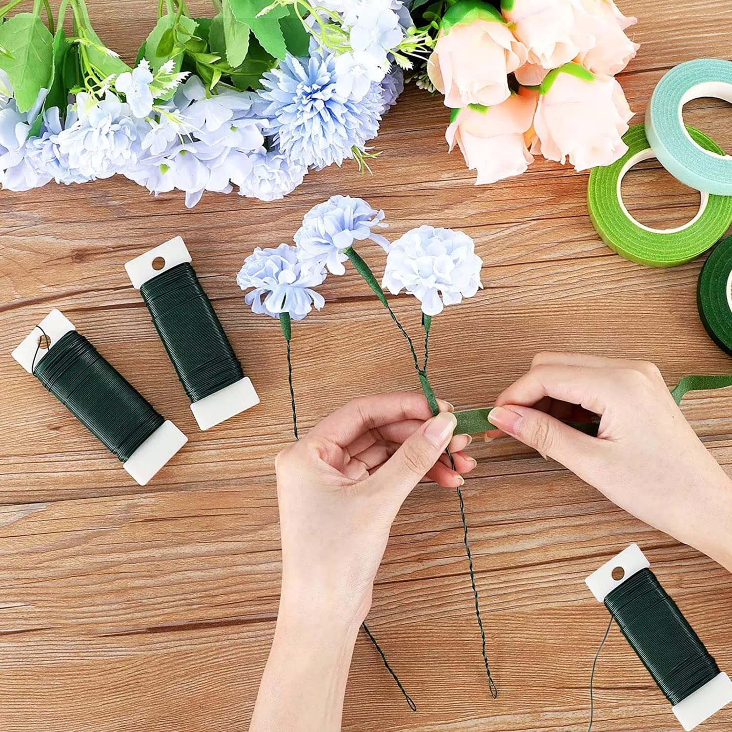 Green Floral Wire, 3 Pack 118 Yards 22 Gauge Flexible Paddle Wire for Christmas Wreaths, Trees, Garlands and Floral Arrangements image number 5