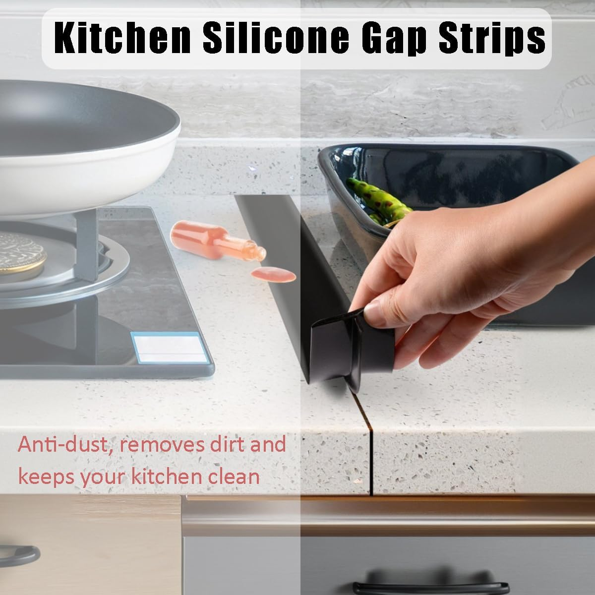 2 Pack Black Silicone Gap Covers - 21 Inches Flexible Kitchen Stove Gap Fillers for Countertop, Stovetop, Oven, Washer, Dryer - Easy to Clean, Food Grade Material