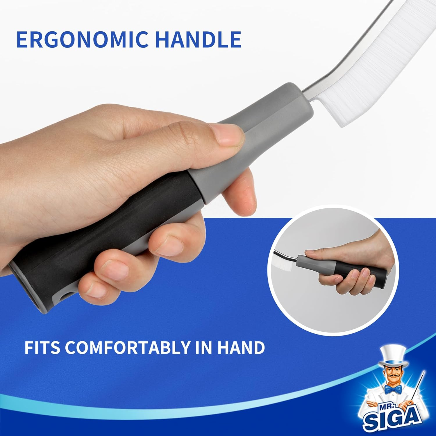 MR.SIGA Crevice Cleaning Brush with Handle, Gap Cleaning Brushes for Household Use, Stiff Bristle Brush for Cleaning Grout, Joints in Kitchen, Bathroom, Shower, 2 Pack image number 5