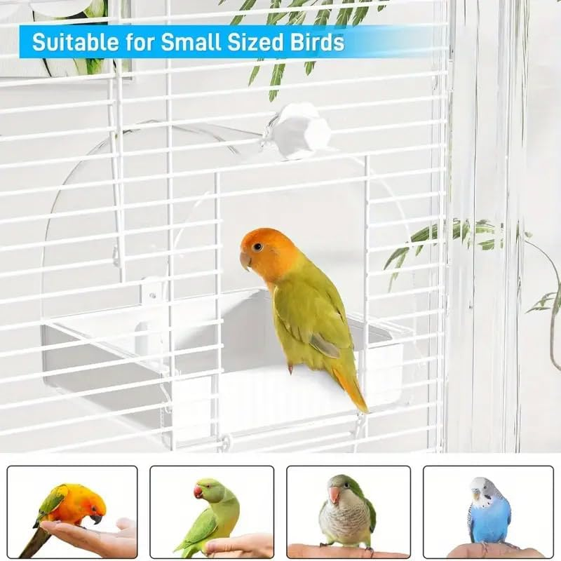 AIMALL Large Parrot Bird Bath Box with Drawer &ndash; 7.05X6.69X7.74In Hanging Cage Bathtub & Feeder for Budgie Cockatiel Parakeet Starling with Optional Protective Cover - Overdress image number 2