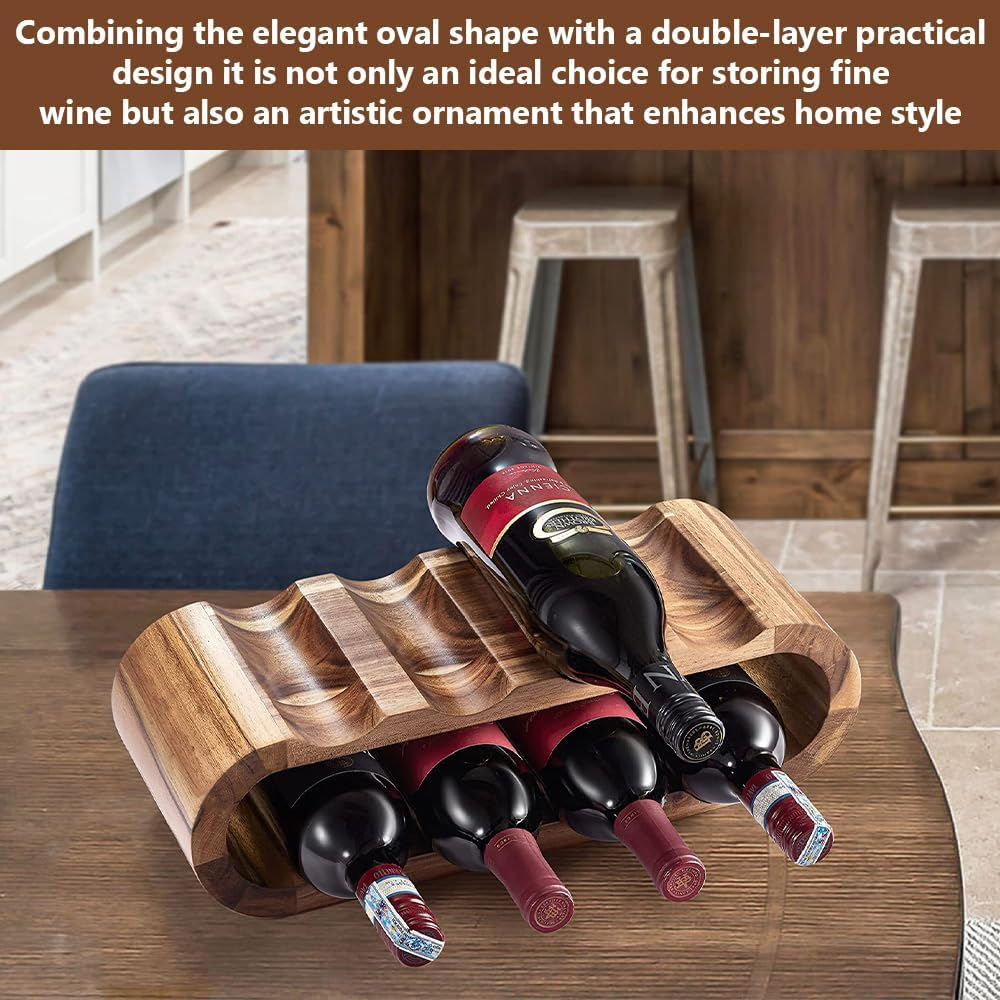 &zwnj;MOTRAIN 2-Tier Acacia Wood Wine Rack, 8 Bottle Countertop Holder, Freestanding Wine Storage for Cabinet, Bar & Pantry | No Assembly Required, Natural Finish Home D&eacute;cor & Gift (Sturdy & Space-Saving) image number 1